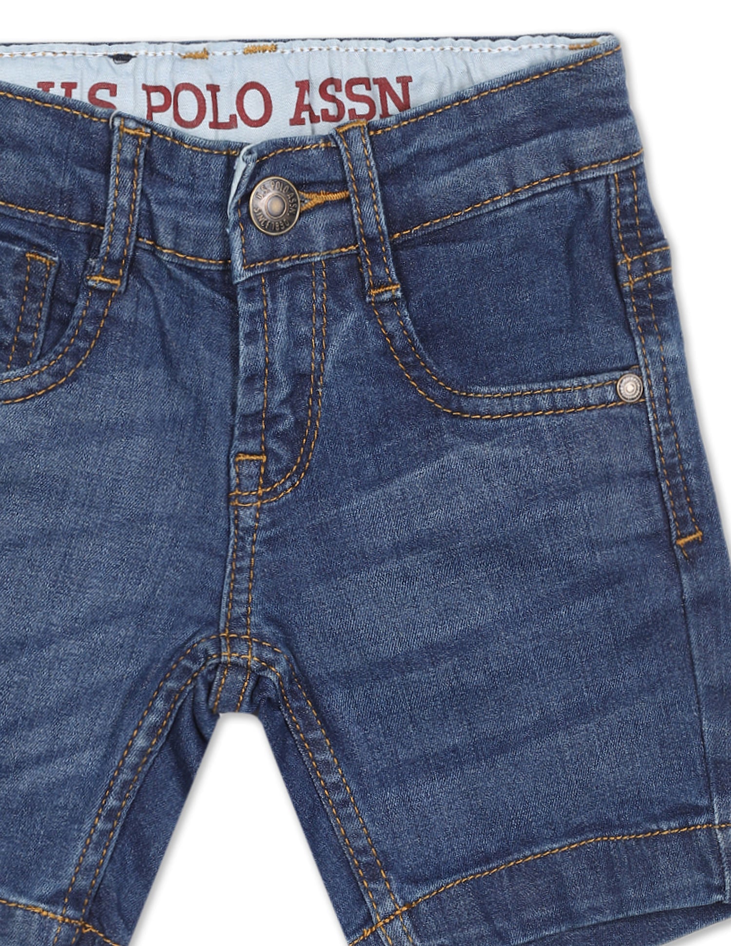 Boys Blue Mid Rise Washed Denim Shorts Blue - U.S. Polo Assn. India | Large