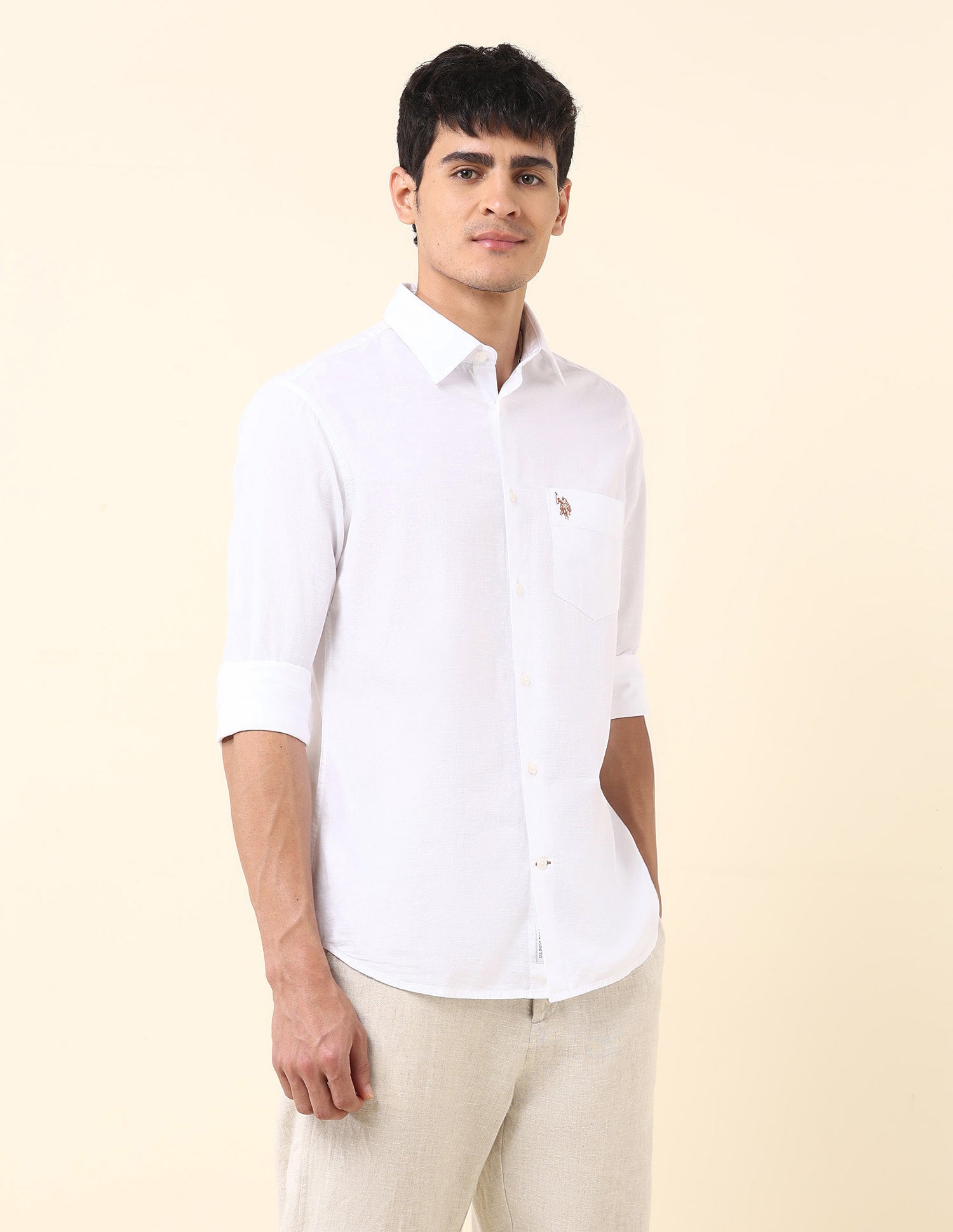 Solid Tailored Fit Twill Shirt White - U.S. Polo Assn. India | Large
