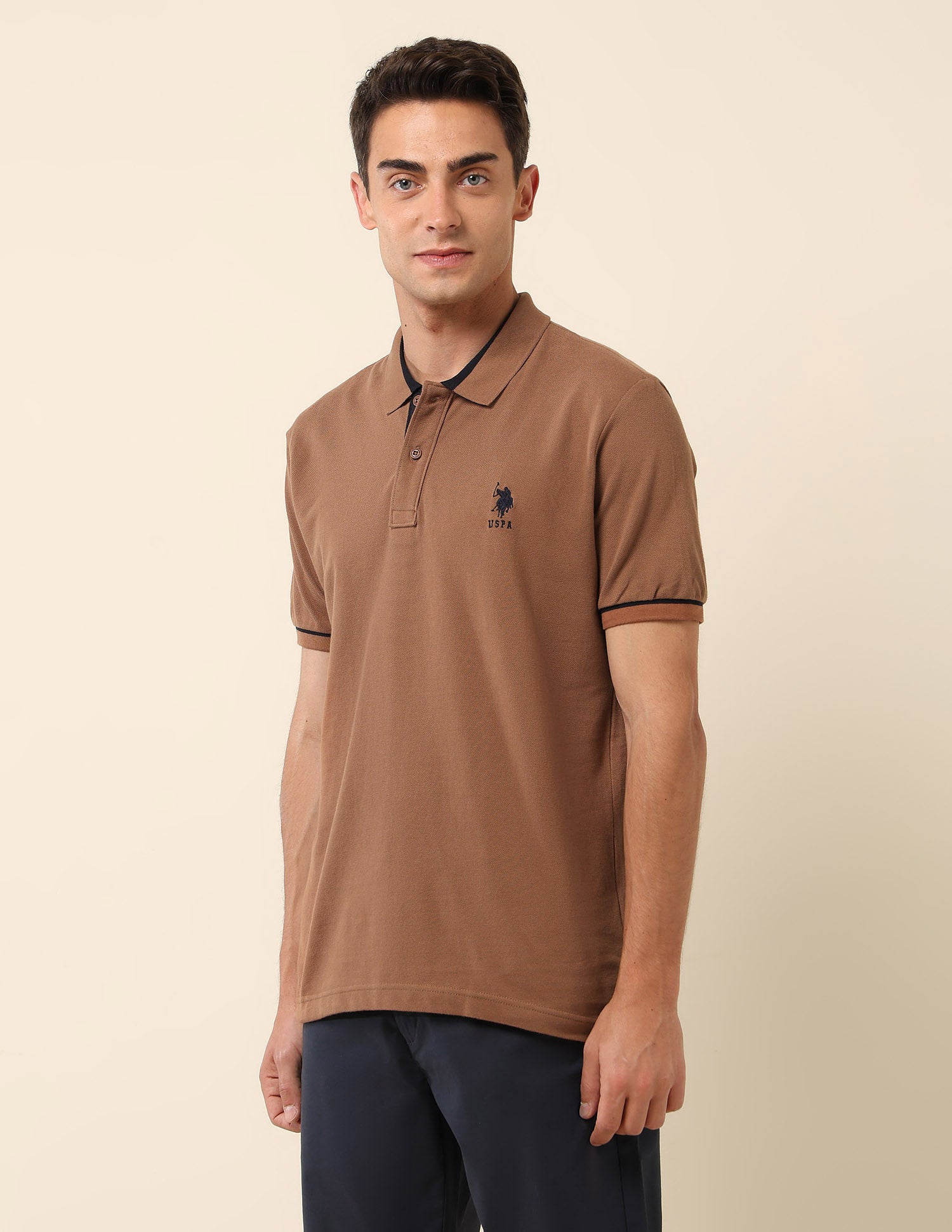 Pure Cotton Slim Fit Polo Shirt Brown - U.S. Polo Assn. India | Large