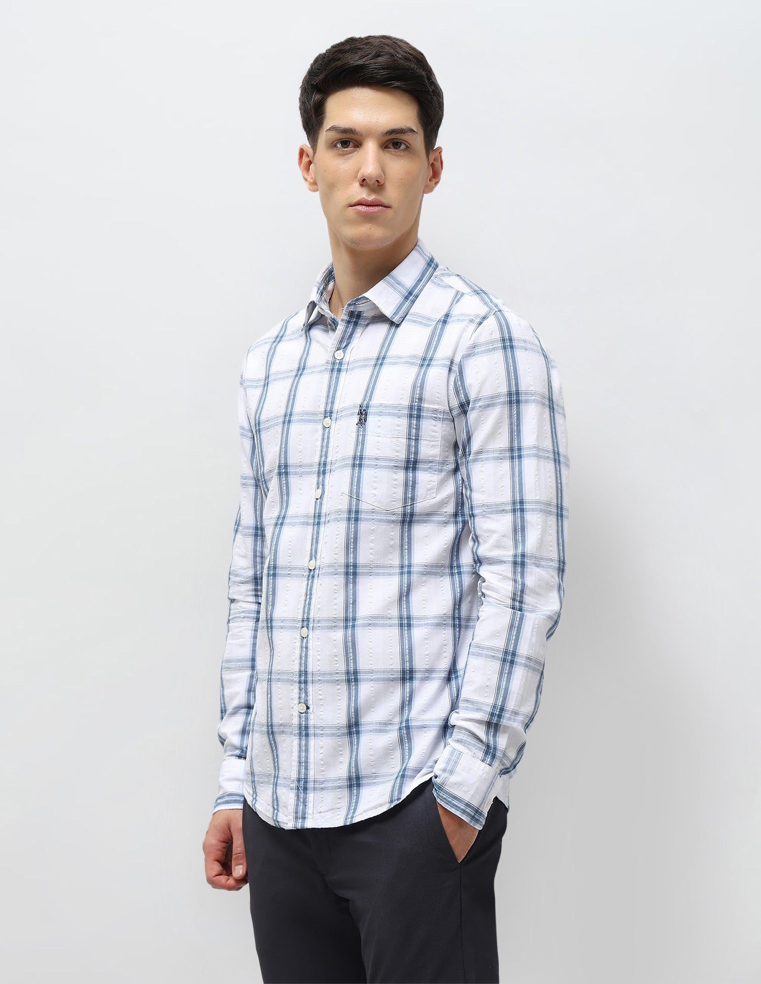 Grid Tattersall Checked Seersucker Shirt Light Blue - U.S. POLO ASSN. | Large