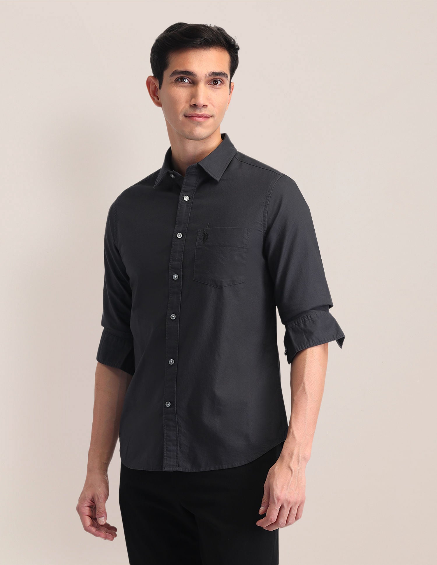 Tailored Fit Pure Cotton Shirt Charcoal - U.S. Polo Assn. India | Large