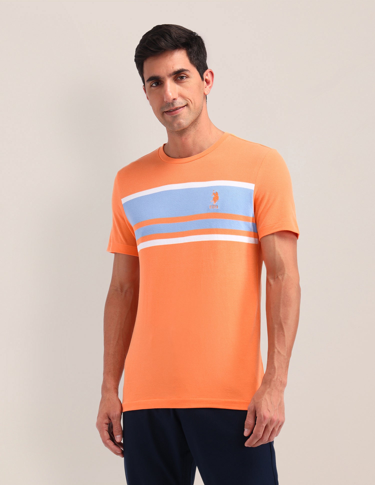 Horizontal Striped Slim Fit T-Shirt Orange - U.S. Polo Assn. India | Large