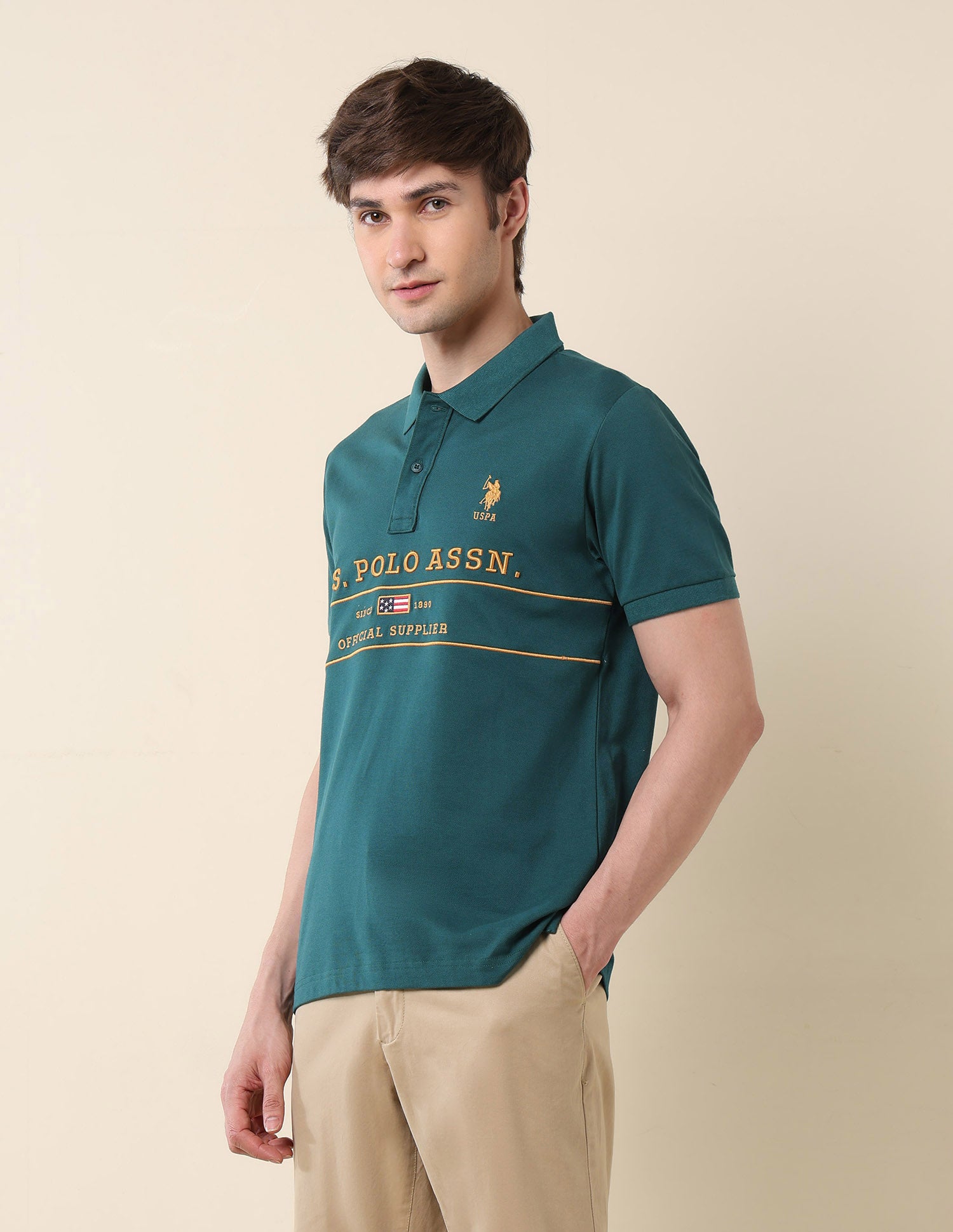 Brand Embroidered Classic Polo Shirt Teal - U.S. Polo Assn. India | Large