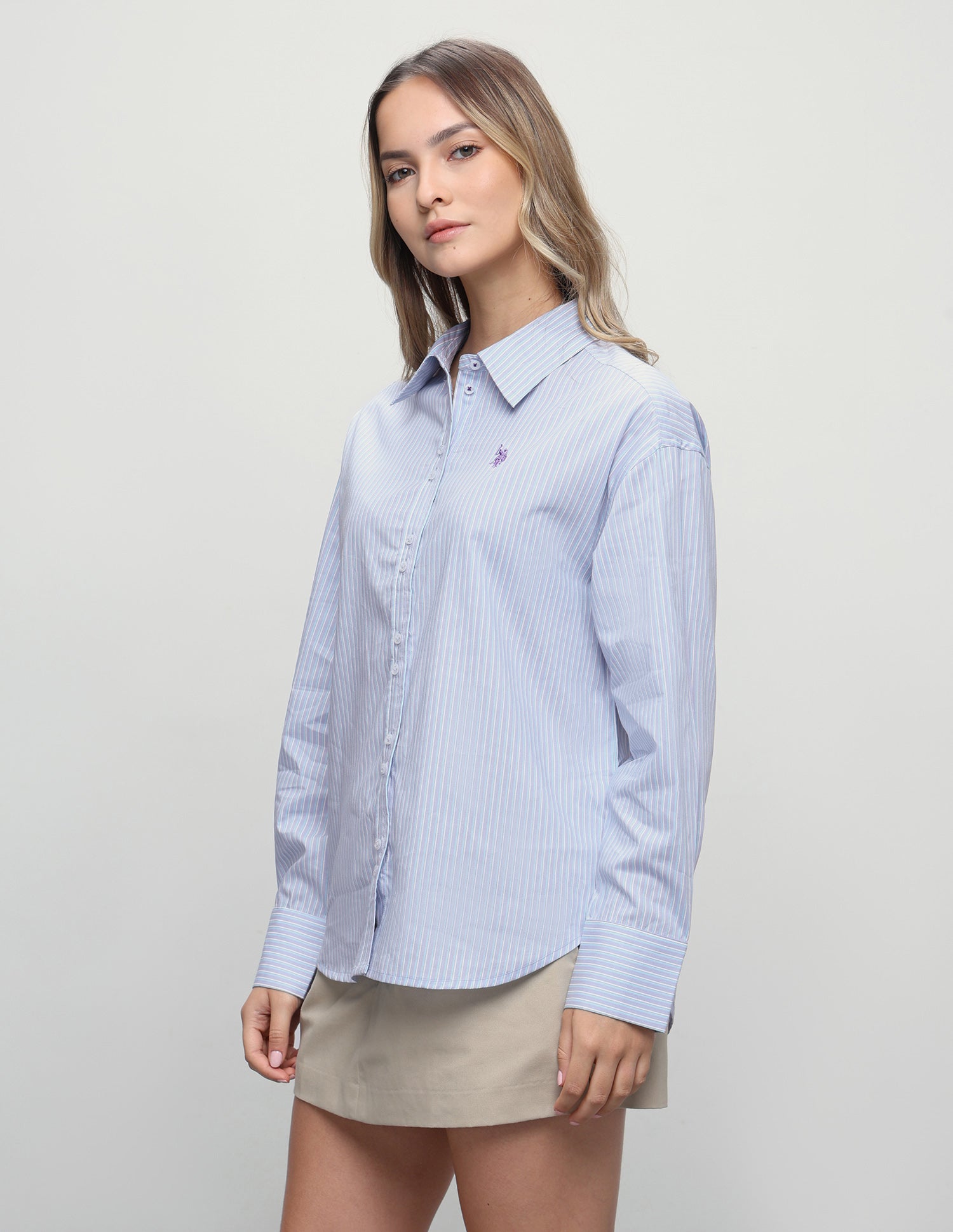 Vertical Striped Boyfriend Fit Shirt Purple - U.S. Polo Assn. India | Large