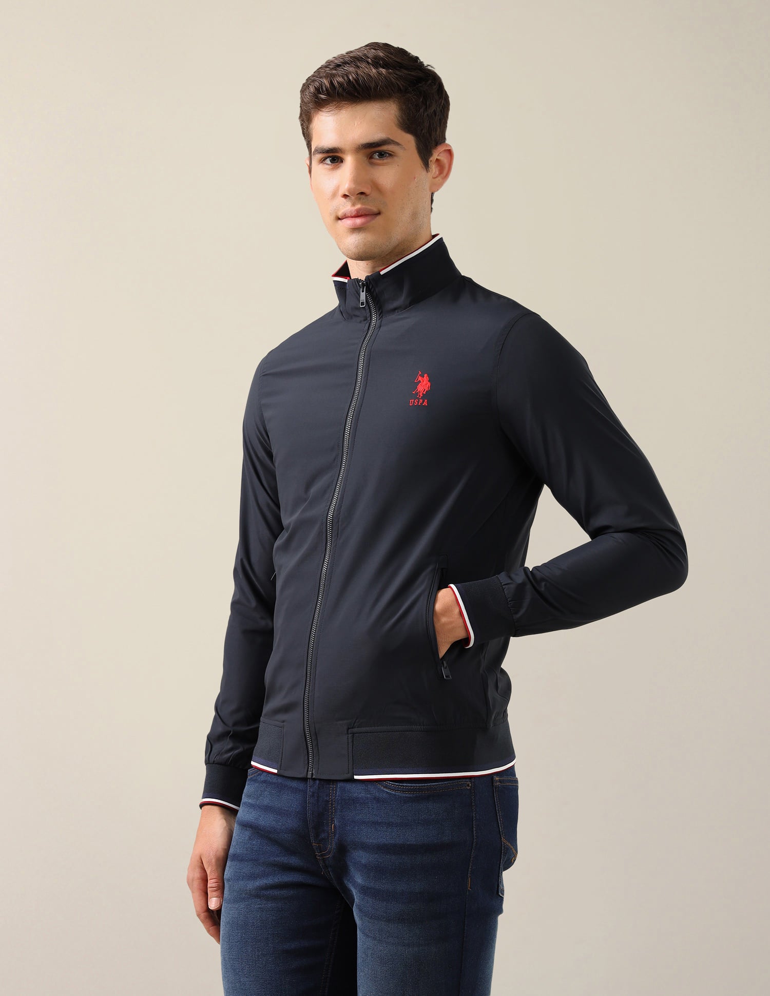 High Neck Long Sleeve Casual Jacket Navy - U.S. Polo Assn. India | Large