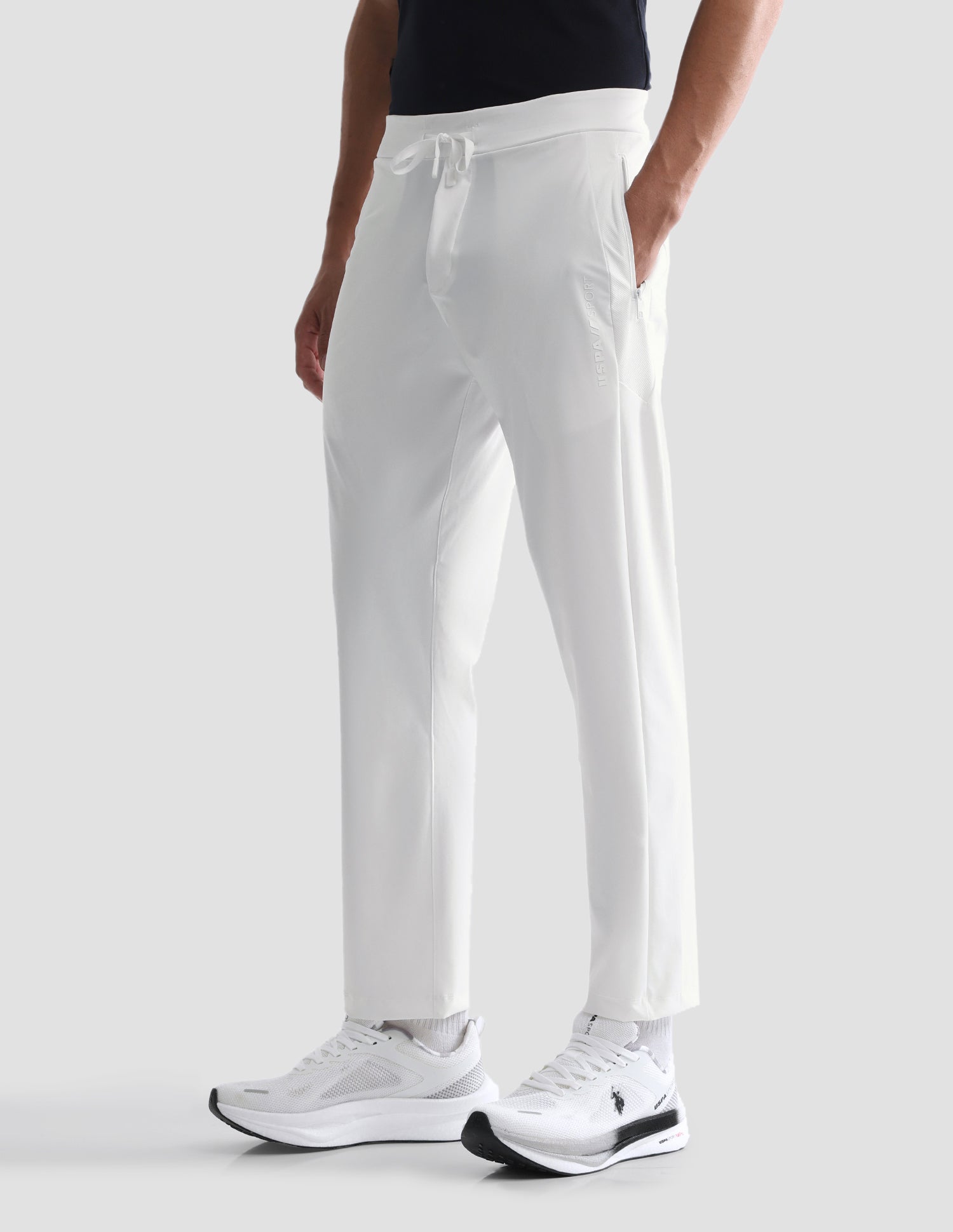 Slim Fit Mid Rise Active Track Pants Off White - U.S. Polo Assn. India | Large
