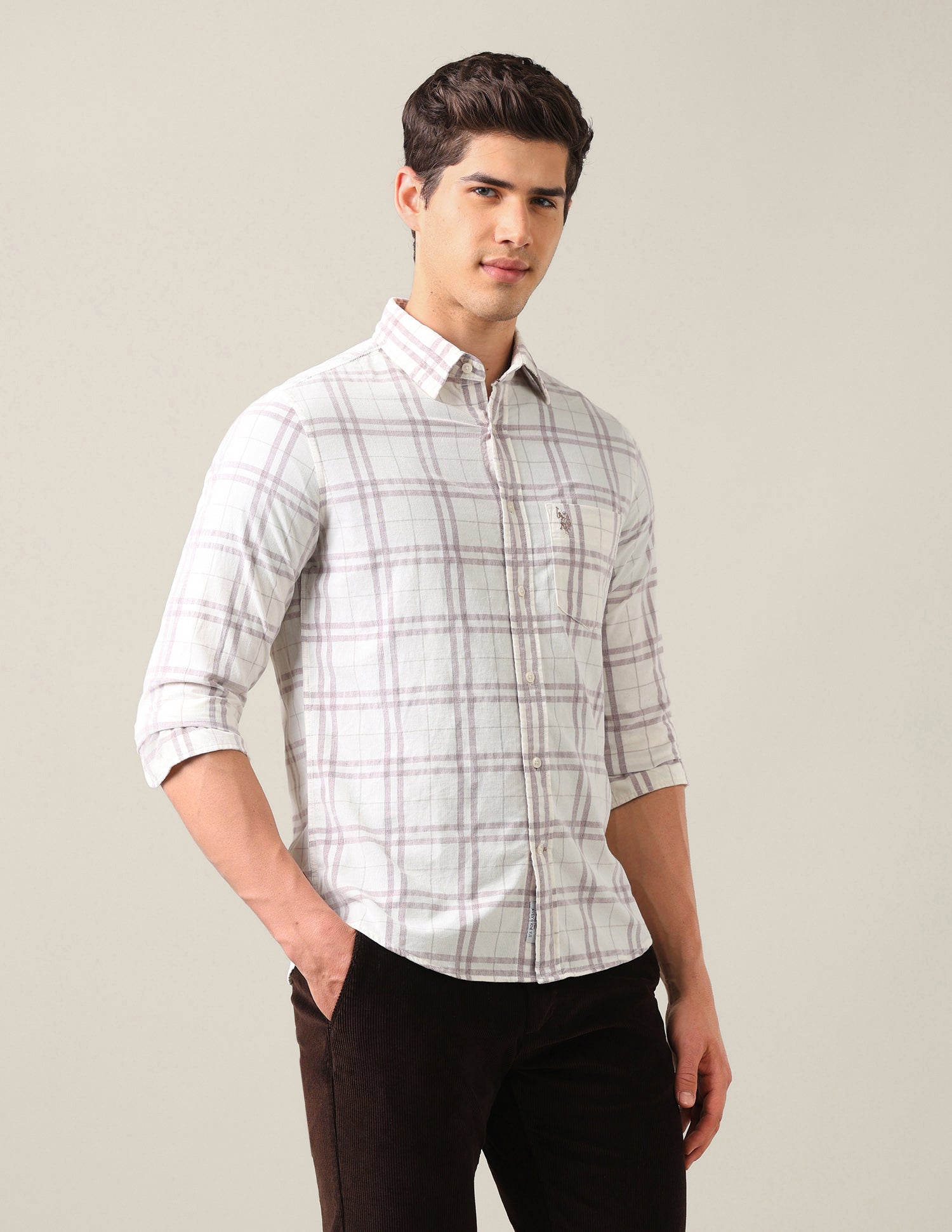 Corduroy Tailored Fit Shirt Ivory - U.S. Polo Assn. India | Large