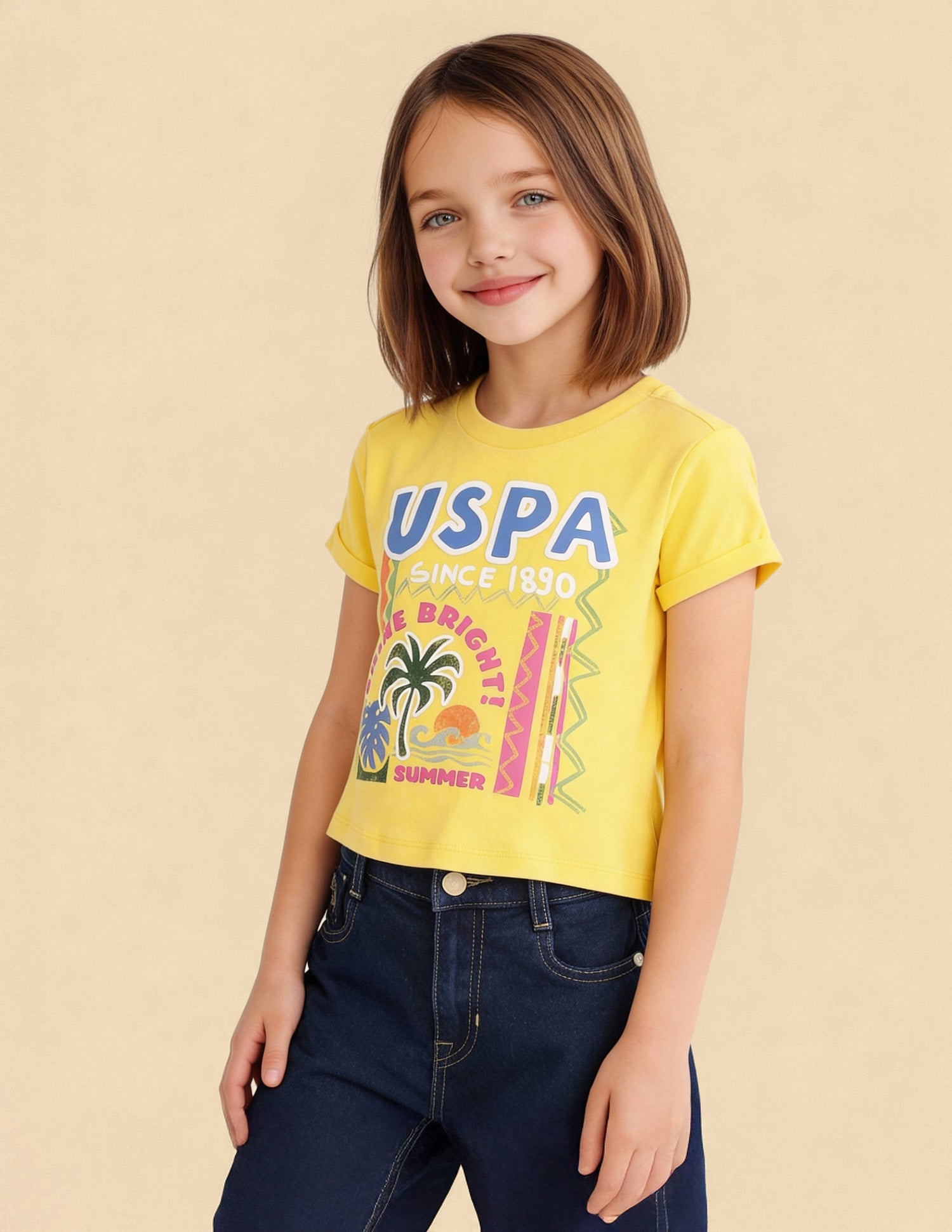 Girls Regular Fit Graphic Brand Printed Top Yellow - U.S. Polo Assn. India | Large
