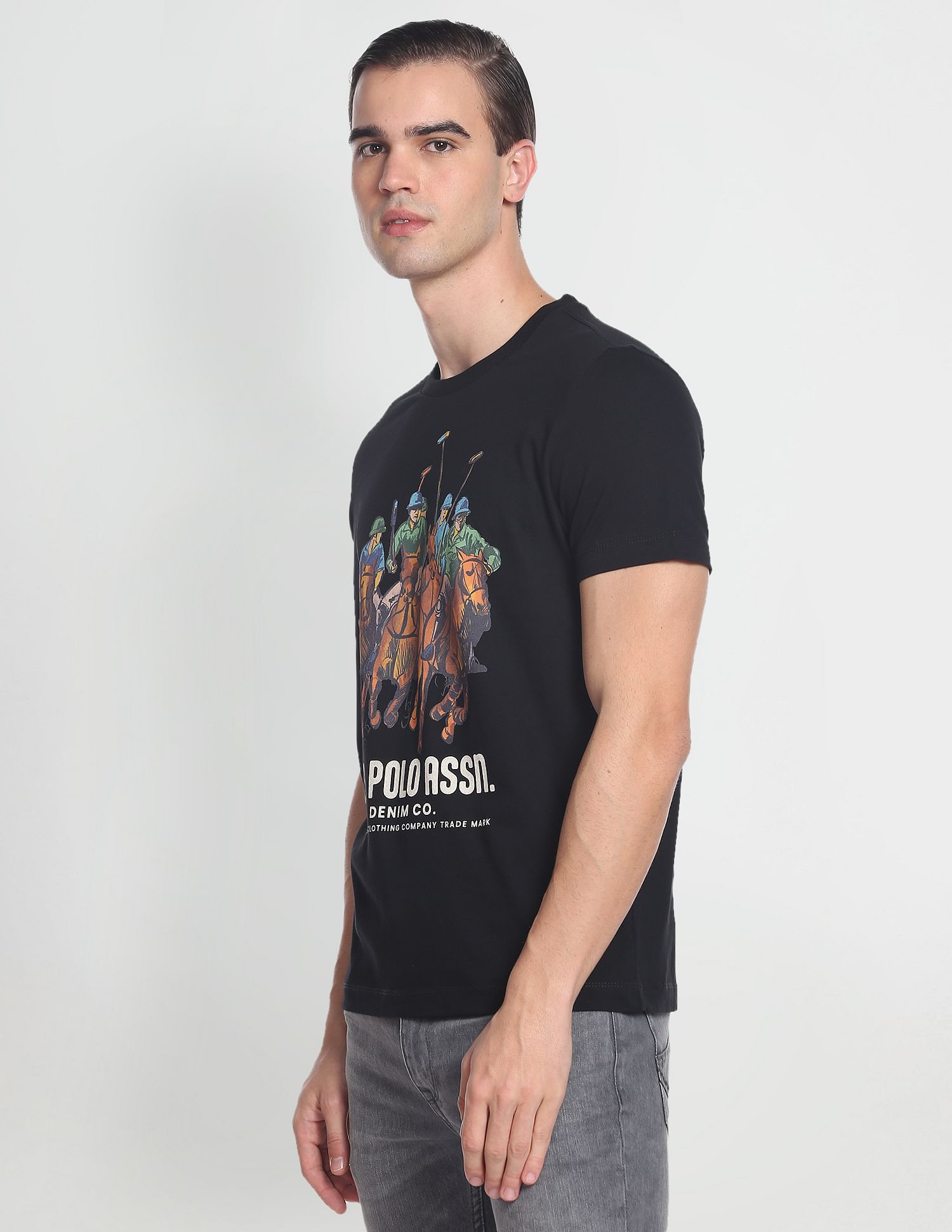 Brand Print Cotton T-Shirt Black - U.S. POLO ASSN. | Large