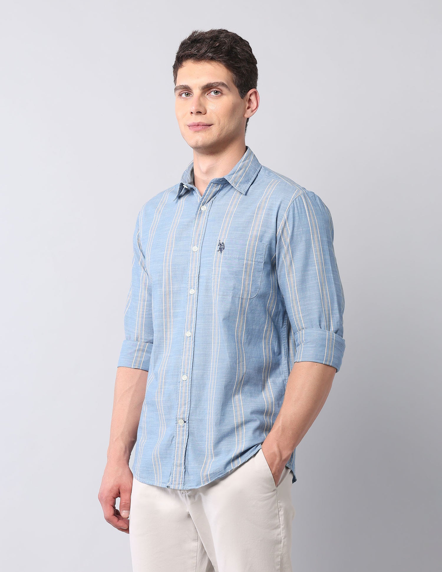 Vertical Striped Pure Cotton Shirt Blue - U.S. Polo Assn. India | Large