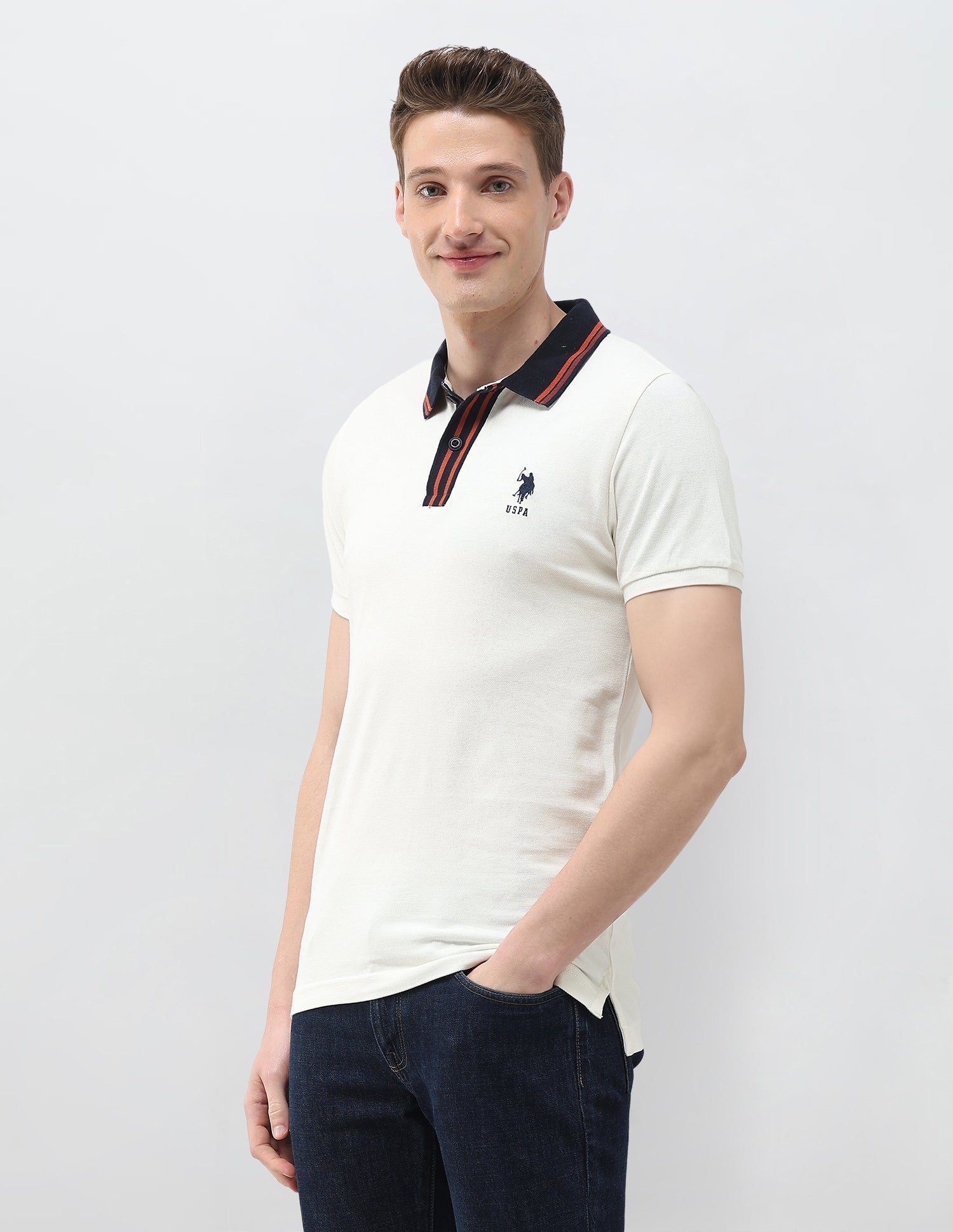 Solid Slim Fit Polo Shirt Off White - U.S. Polo Assn. India | Large