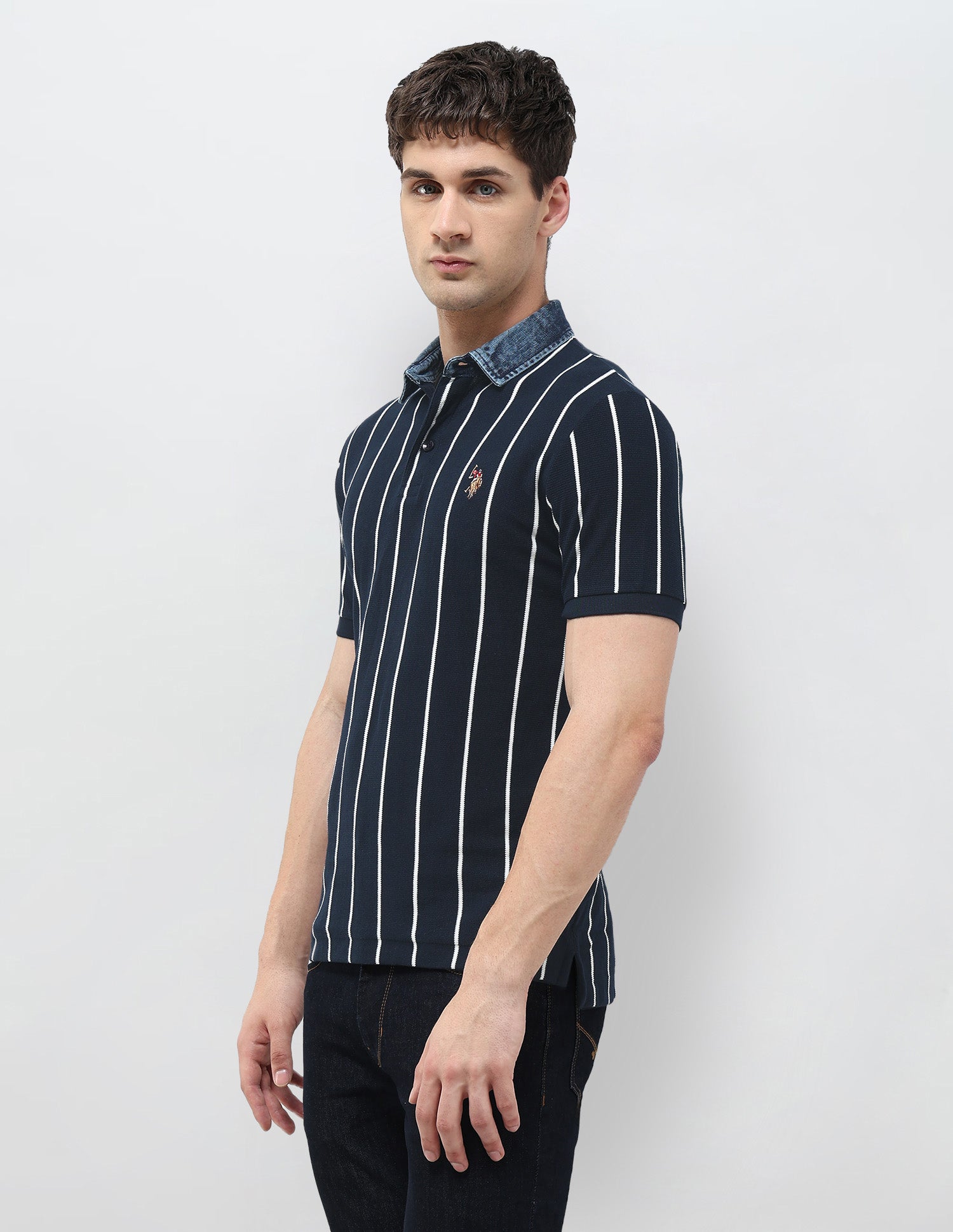 Vertical Striped Monochrome Polo Shirt Navy - U.S. POLO ASSN. | Large