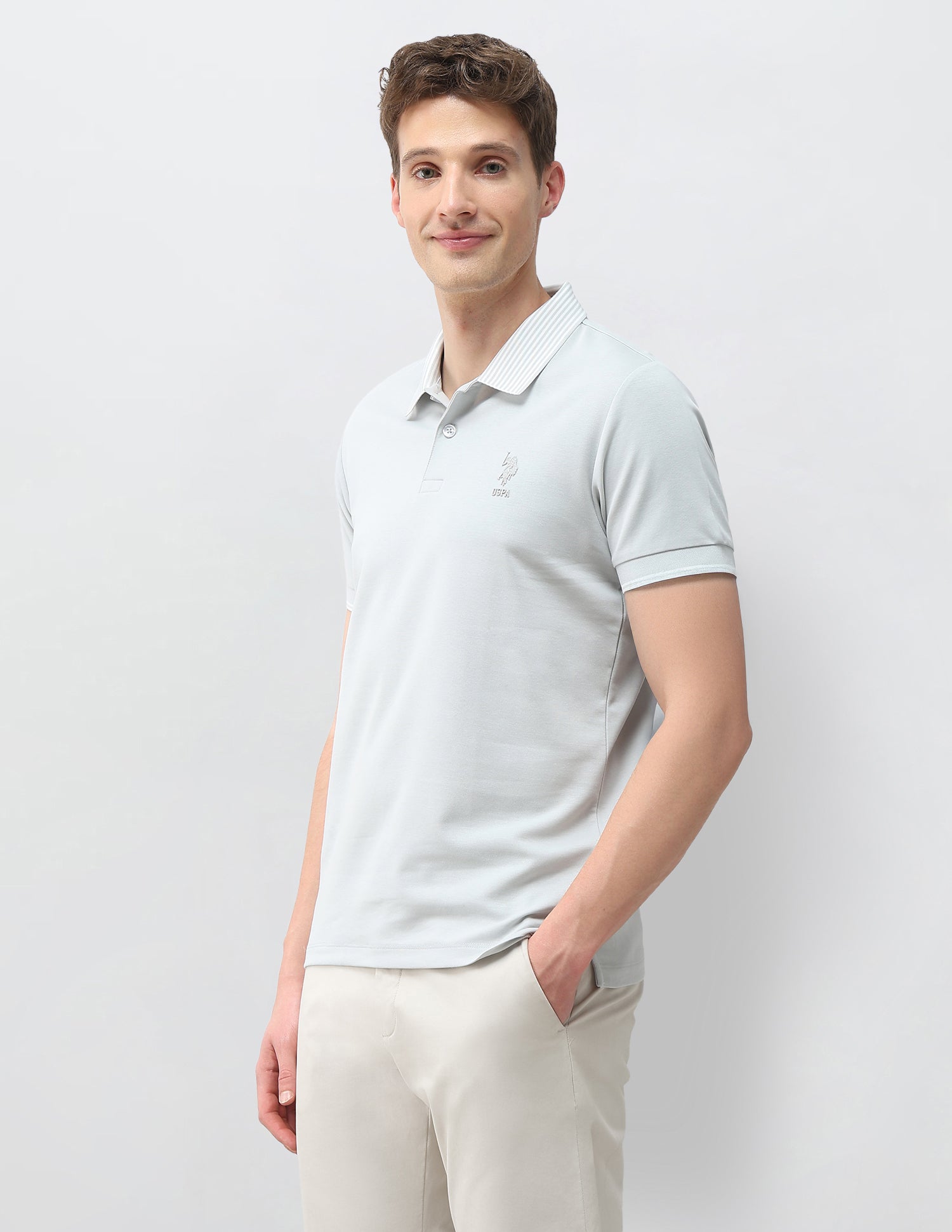 Solid Slim Fit Polo Shirt Light Grey - U.S. Polo Assn. India | Large