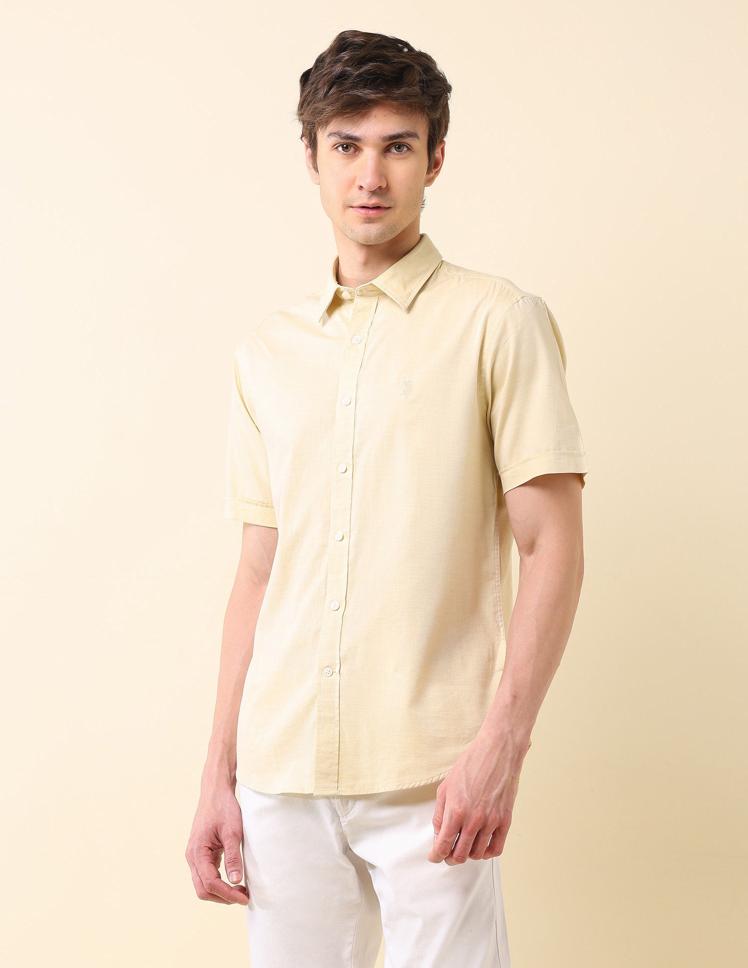 Solid Tailored Fit Pure Cotton Shirt Light Grey - U.S. Polo Assn. India | Large