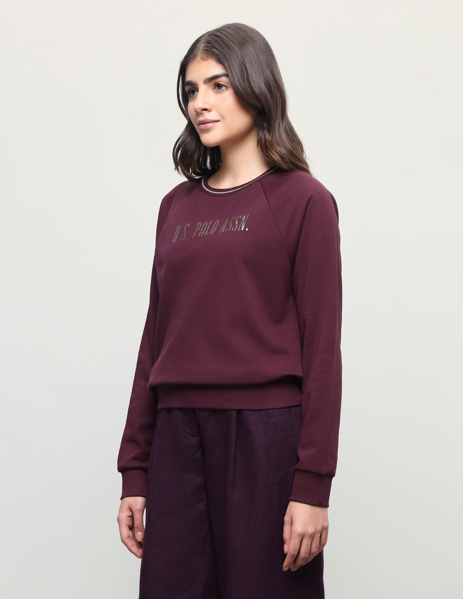 Metallic Brand Printed Regular Fit Sweatshirt Purple - U.S. Polo Assn. India | Large