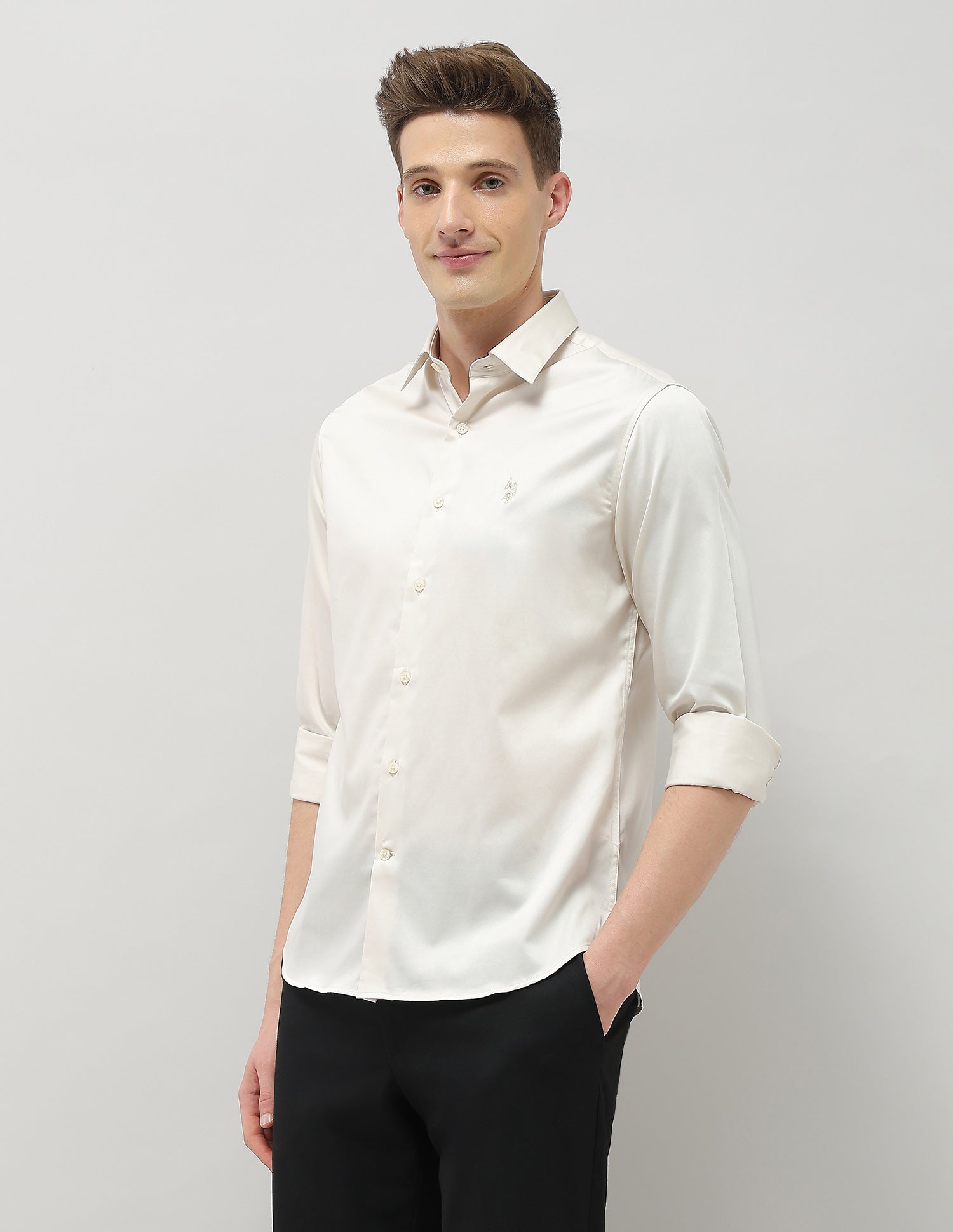 Solid Tailored Fit Shirt Ivory - U.S. Polo Assn. India | Large