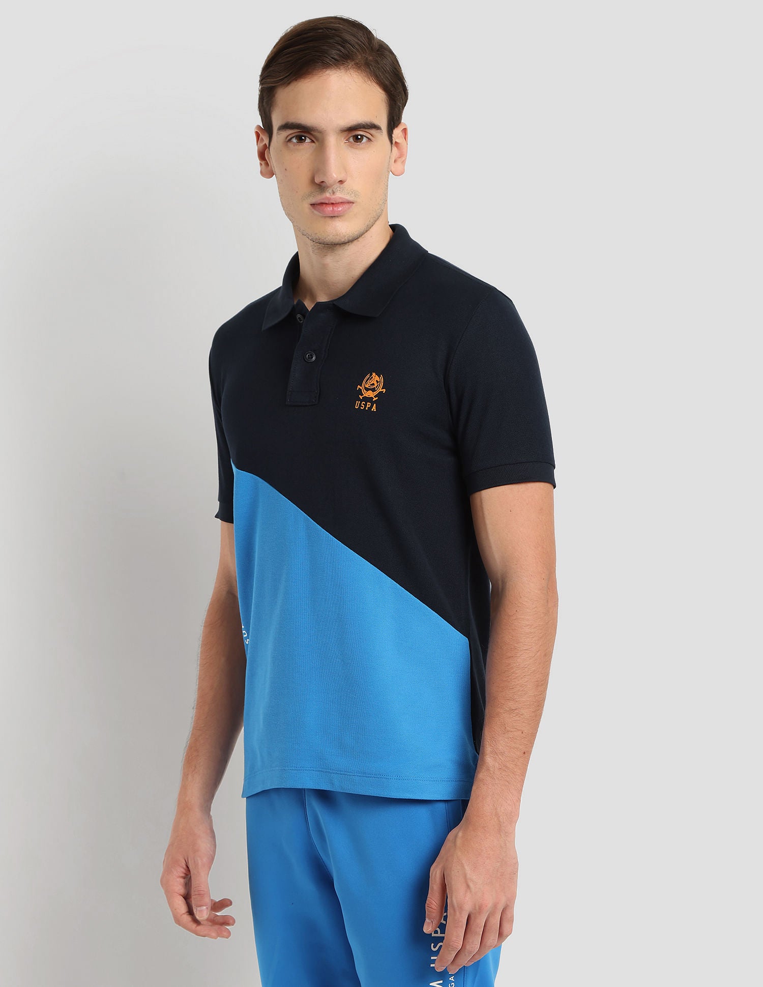 Diagonal Colour Block Active Polo Shirt Navy - U.S. Polo Assn. India | Large