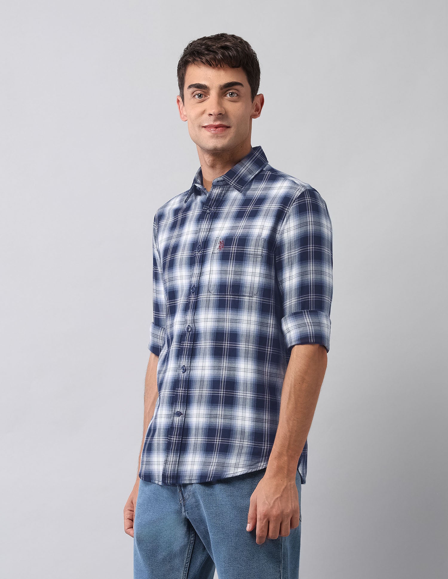 Pure Cotton Plaid Checked Shirt Navy - U.S. Polo Assn. India | Large