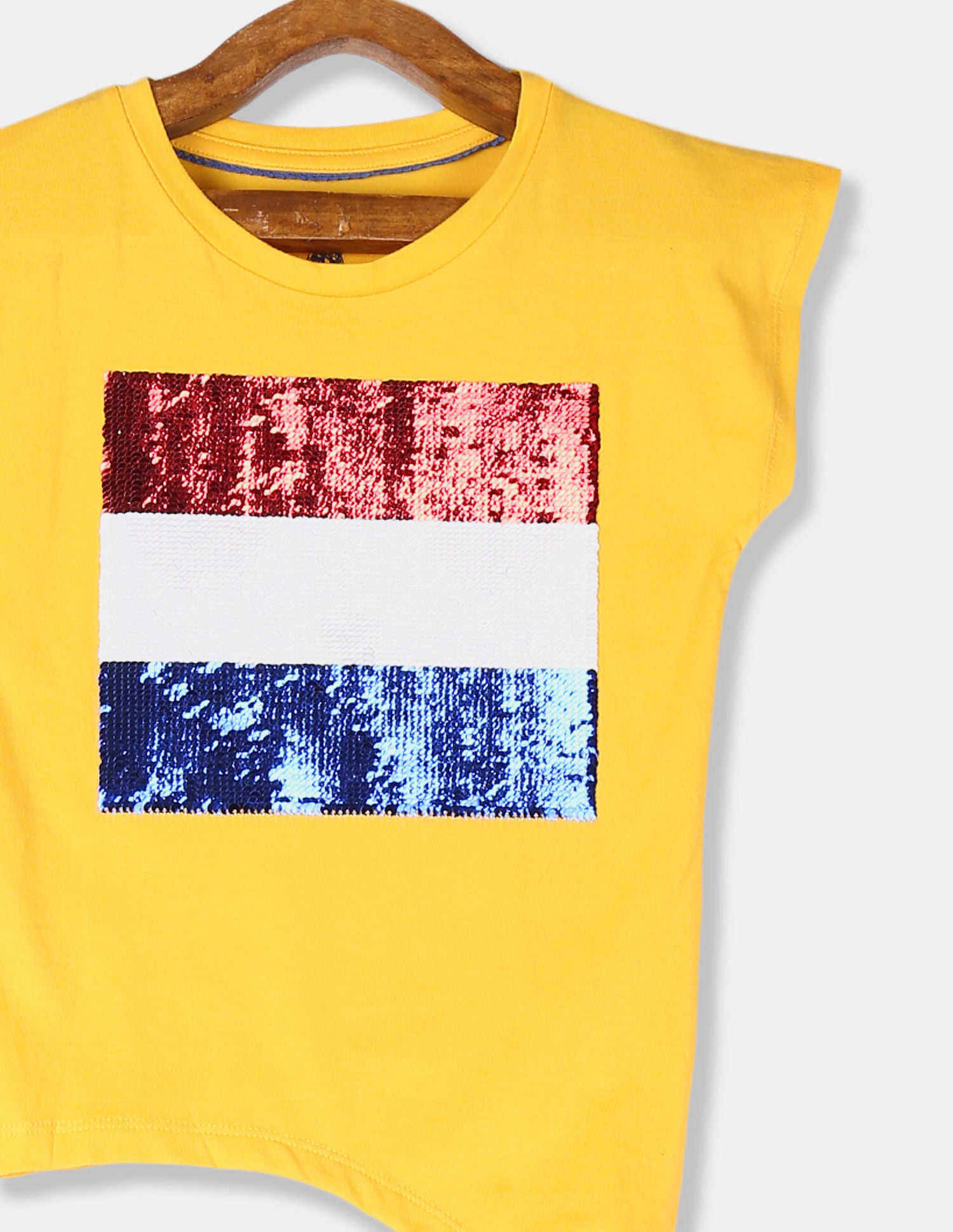 Girls Yellow Flippy Sequin Embellished Tie Up Hem T-Shirt Yellow - U.S. POLO ASSN. | Large