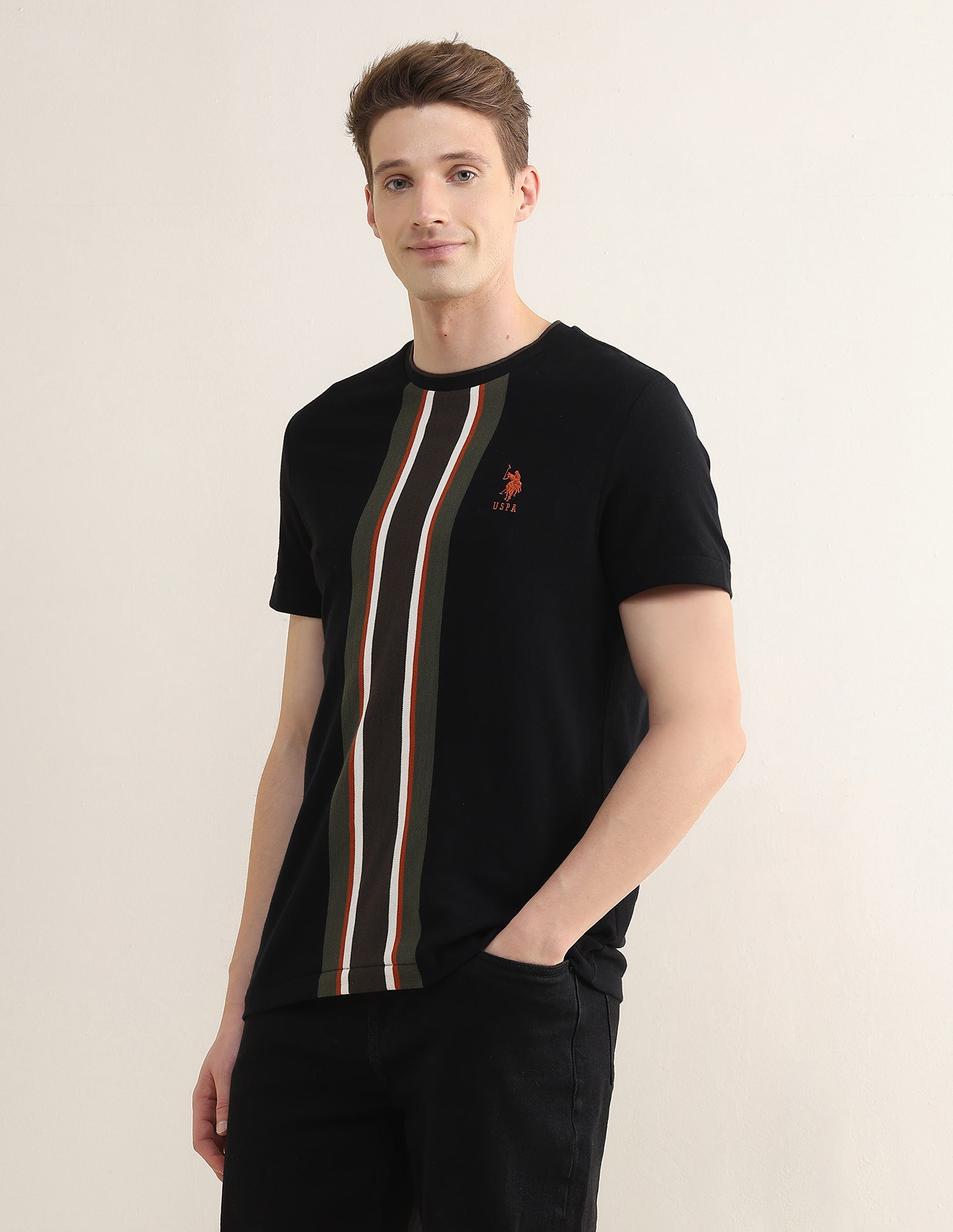Vertical Striped Slim Fit T-Shirt Black - U.S. Polo Assn. India | Large