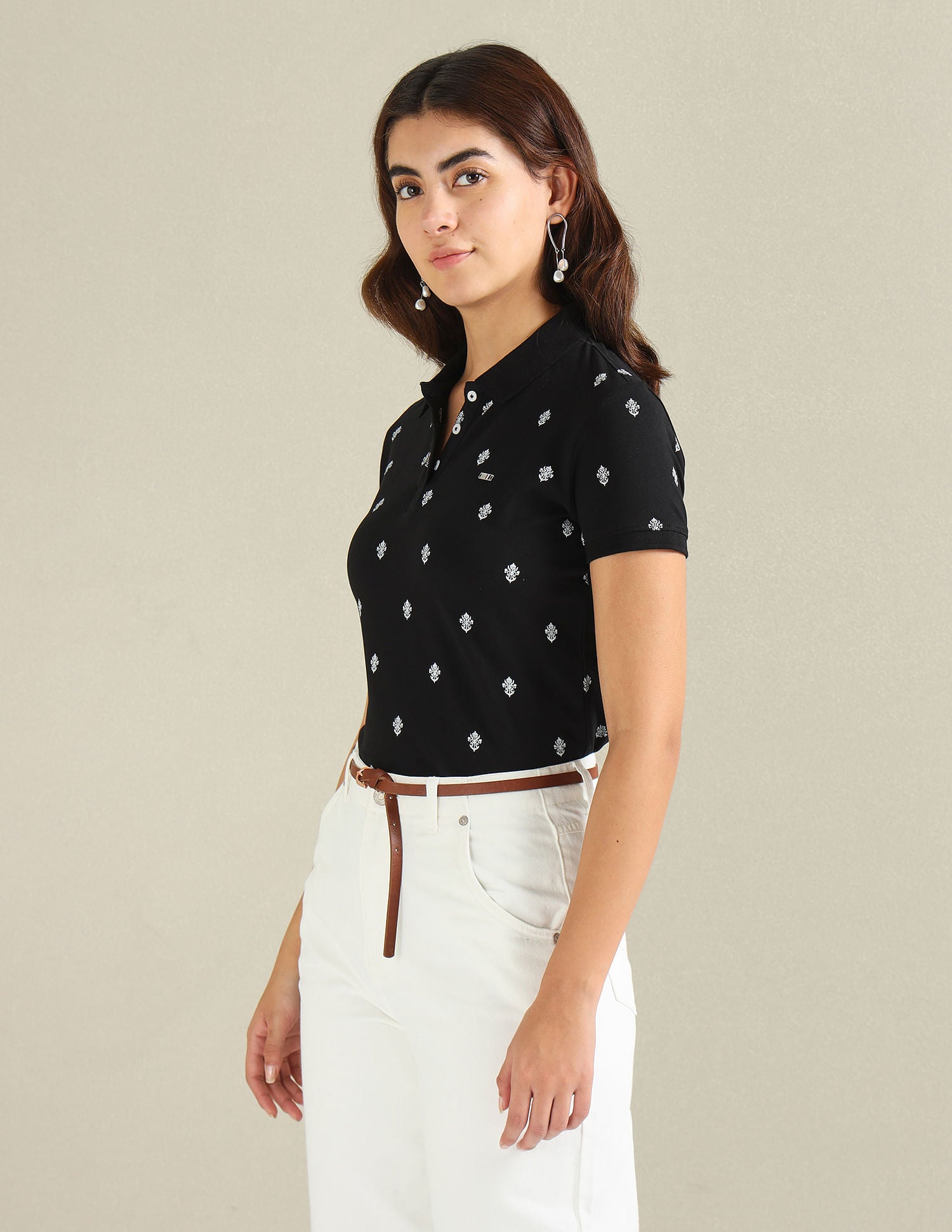 Motif Print Cotton Stretch Polo Shirt Black - U.S. Polo Assn. India | Large