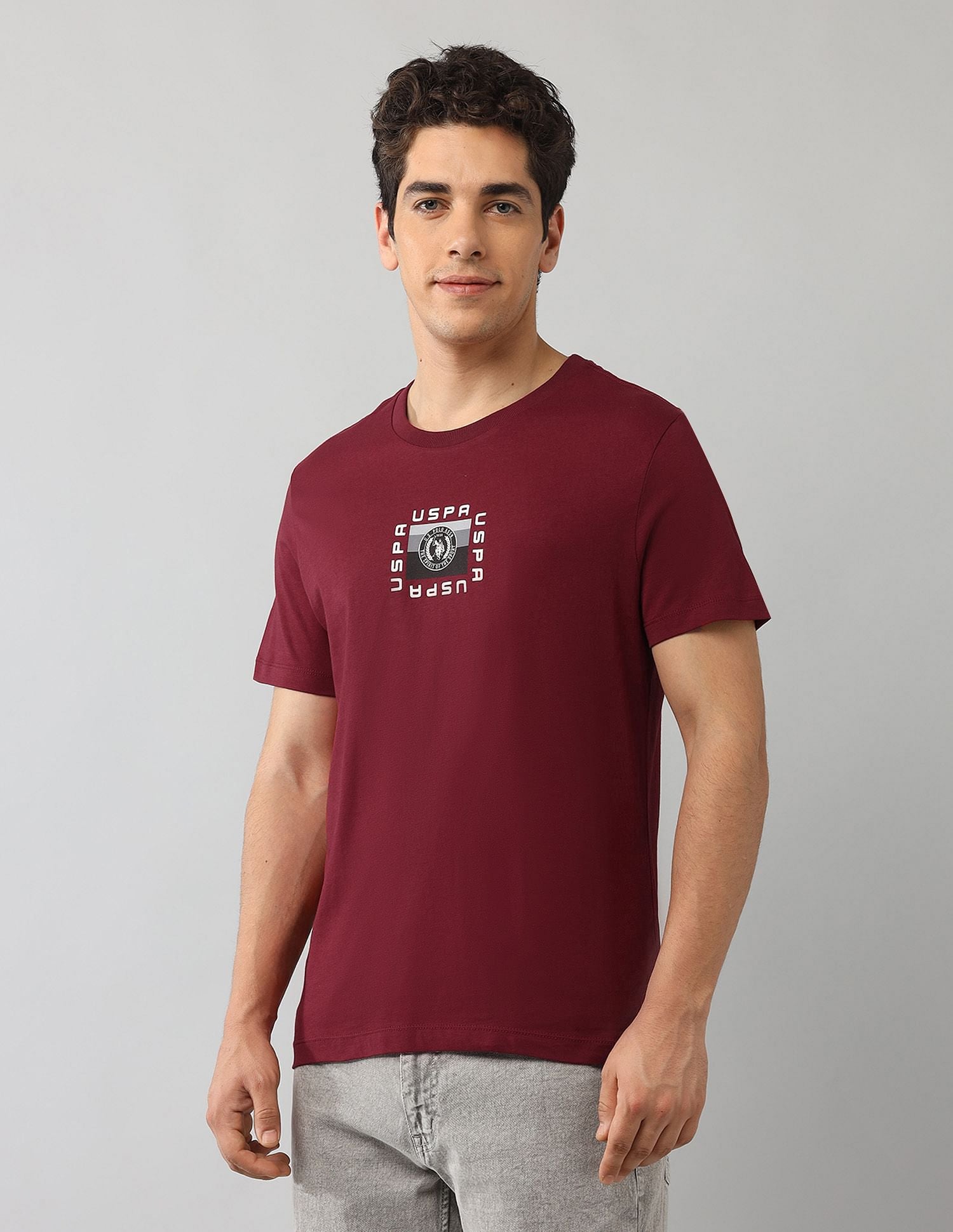 Muscle Fit Graphic Printed T-Shirt Wine - U.S. Polo Assn. India | Large