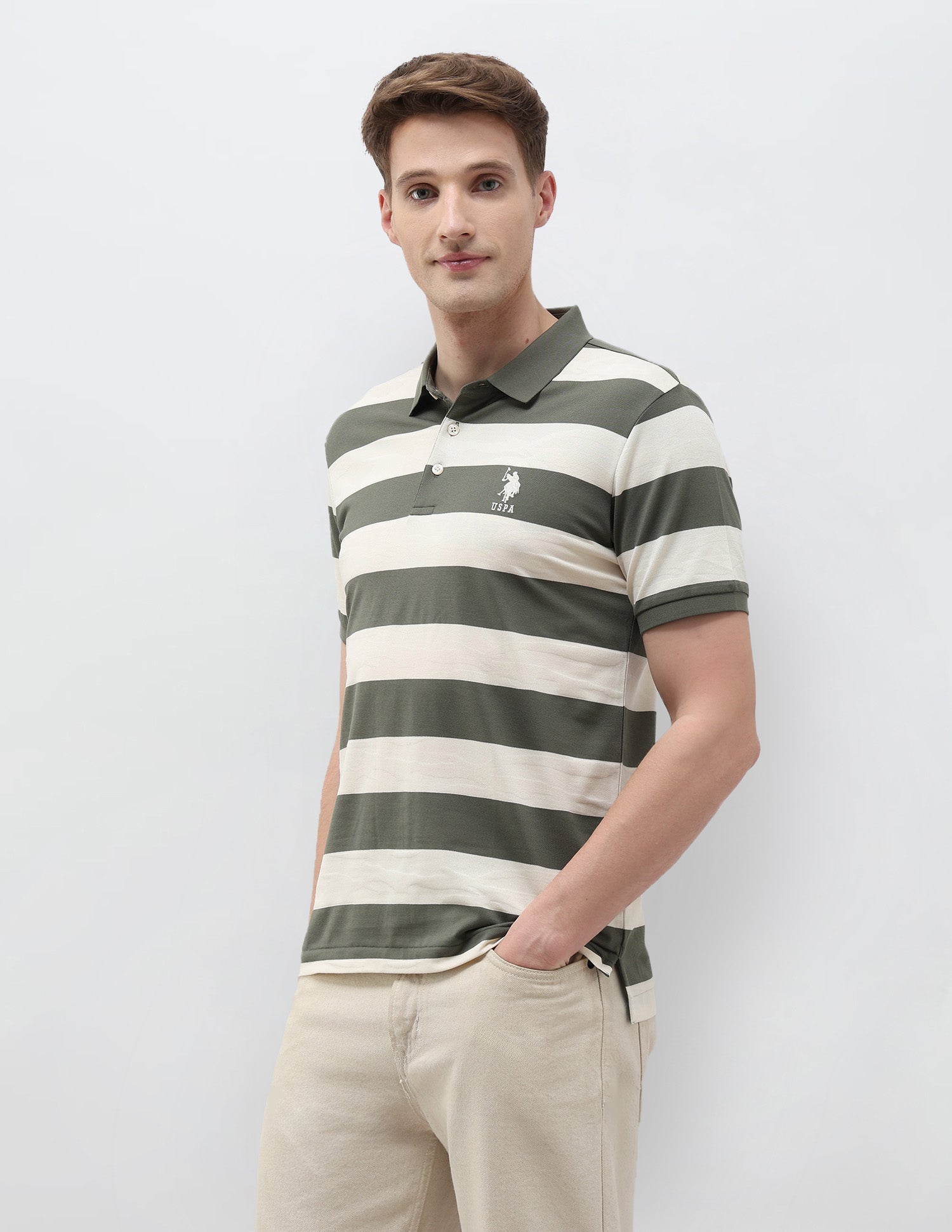 Horizontal Striped Slim Fit Polo Shirt Light Green - U.S. POLO ASSN. | Large
