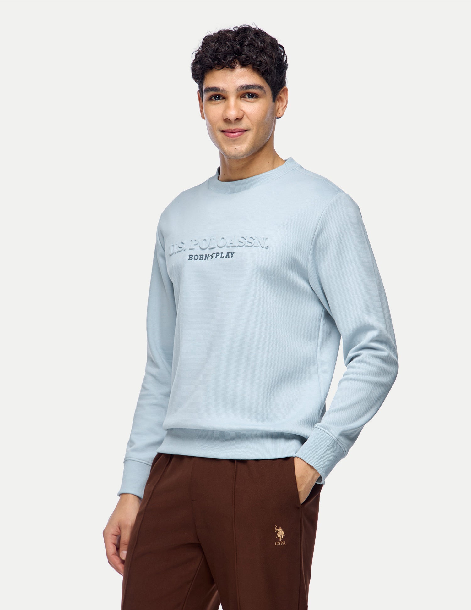 Brand Embossed Slim Fit Sweatshirt Light Blue - U.S. Polo Assn. India | Large