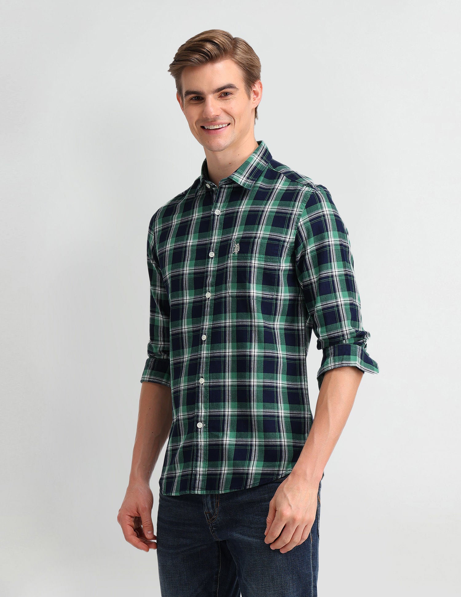 Plaid Checked Slim Fit Shirt Green - U.S. Polo Assn. India | Large