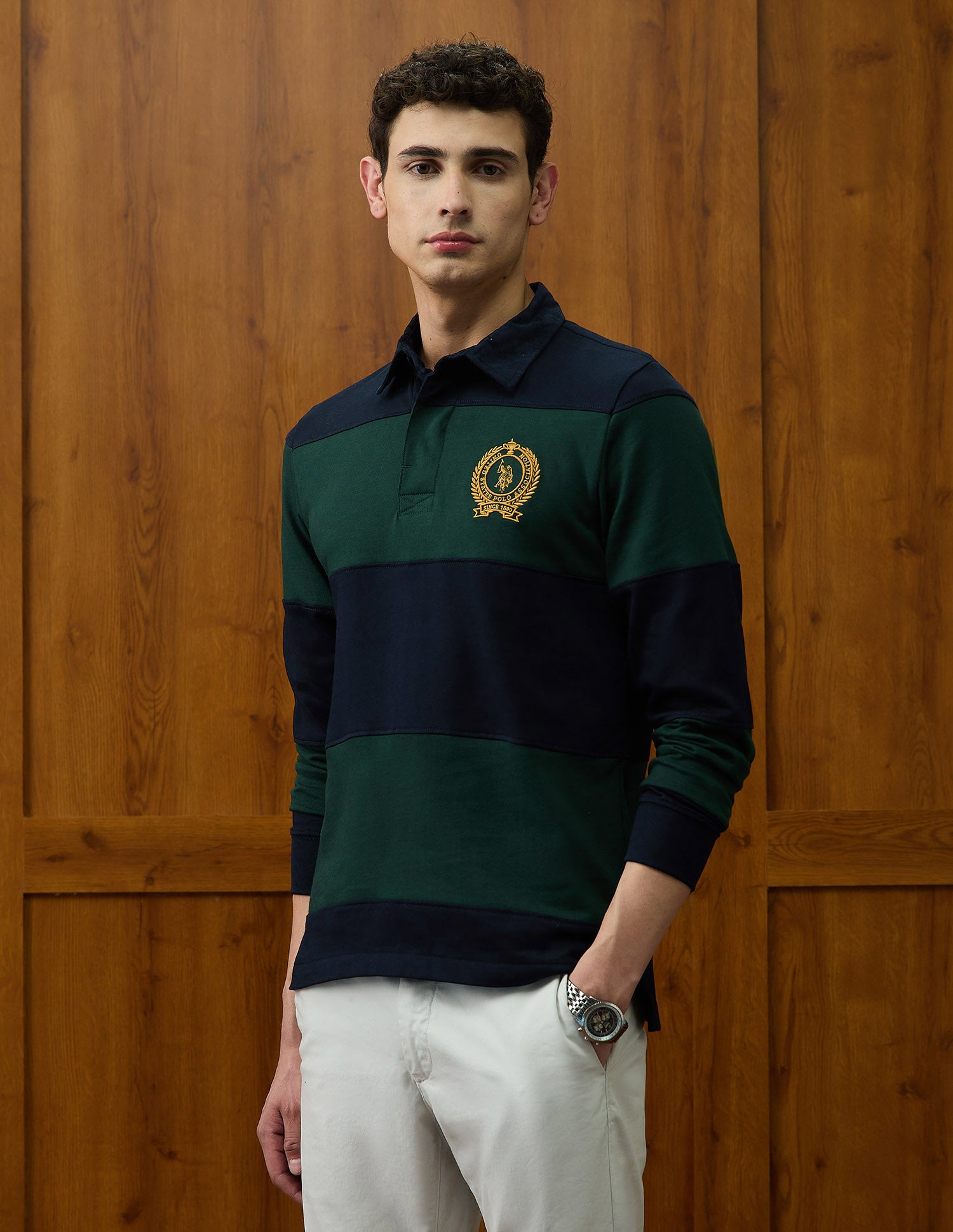 Colourblocked Varsity Theatre Polo Shirt Olive - U.S. POLO ASSN. | Large