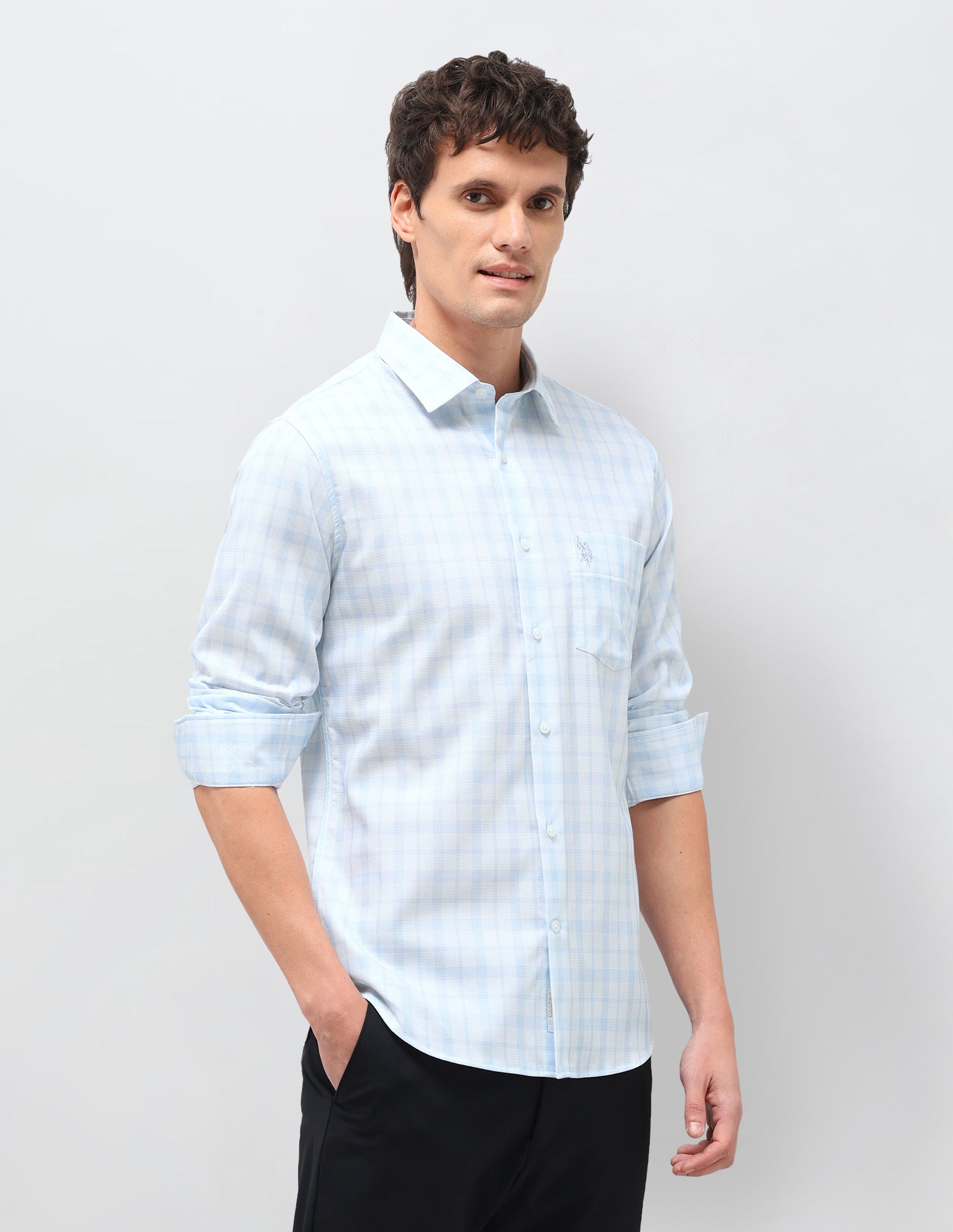 Tartan Checked Dobby Shirt Light Blue - U.S. Polo Assn. India | Large