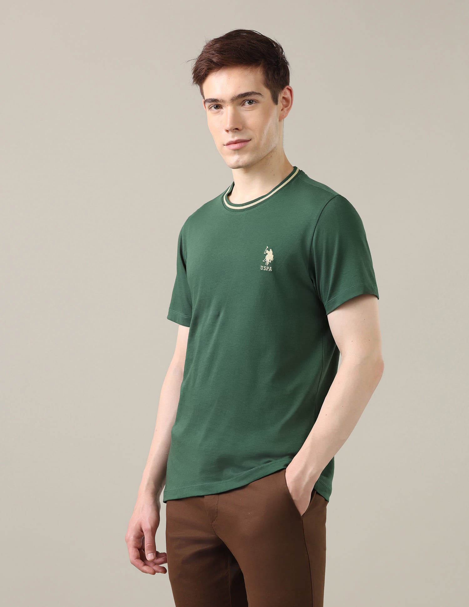 Solid Regular Fit T-Shirt Green - U.S. Polo Assn. India | Large