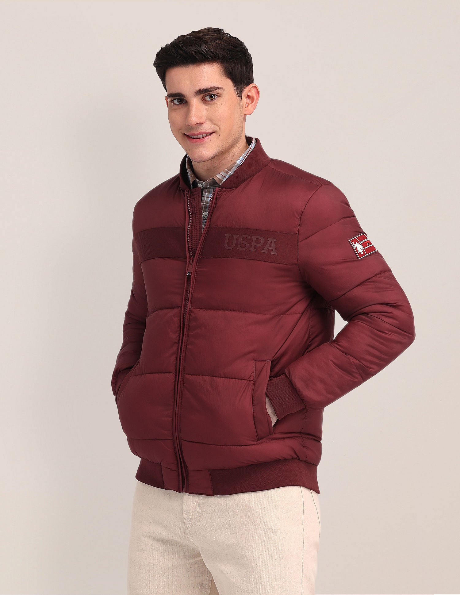 Regular Fit Solid Padded Jacket Red - U.S. POLO ASSN. | Large