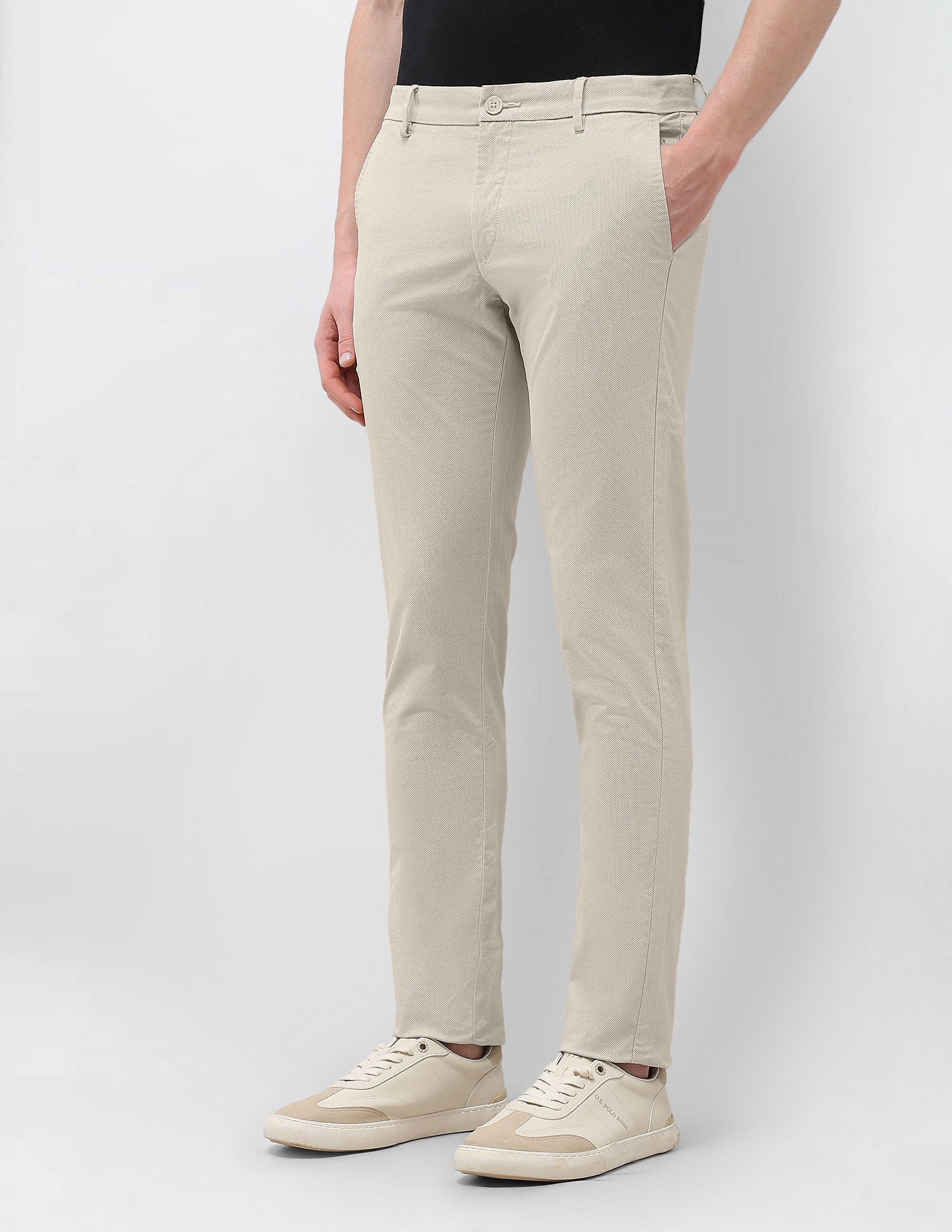 Textured Denver Slim Fit Trousers Beige - U.S. Polo Assn. India | Large