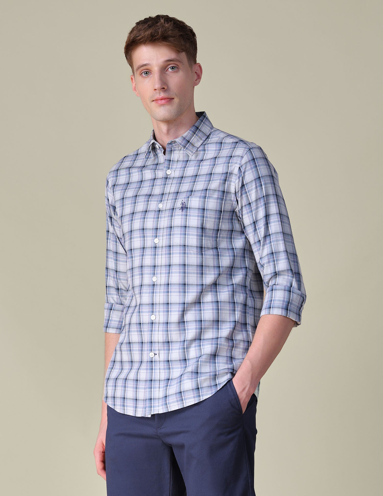 Tartan Checked Regular Fit Shirt Lavender - U.S. POLO ASSN. | Large