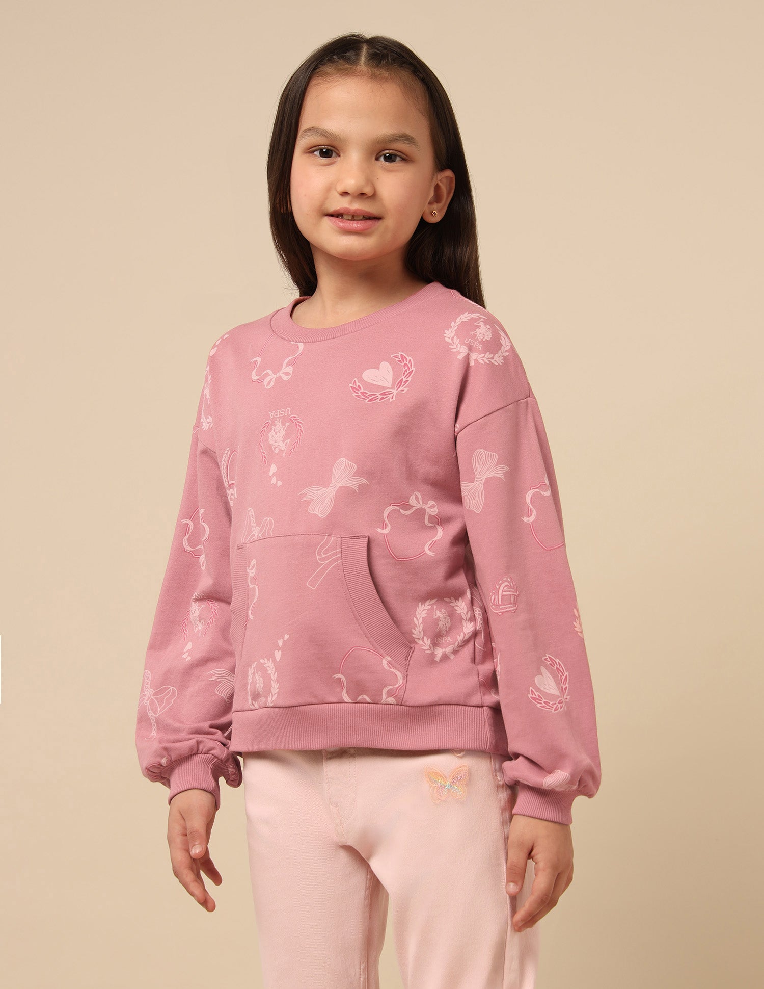 Girls Graphic Printed Comfort Fit Sweatshirt Pink - U.S. POLO ASSN. | Large