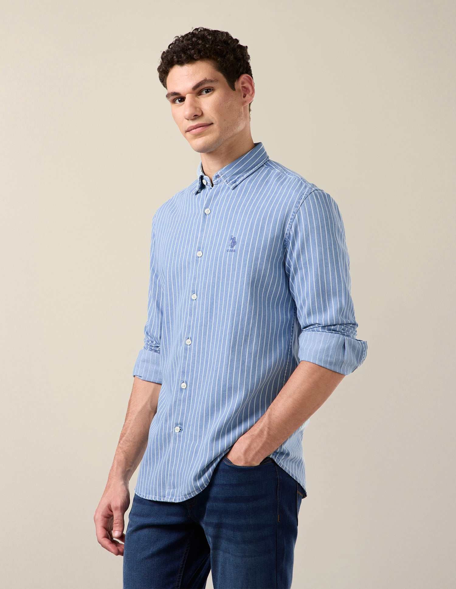 Vertical Striped Twill Shirt Indigo - U.S. Polo Assn. India | Large
