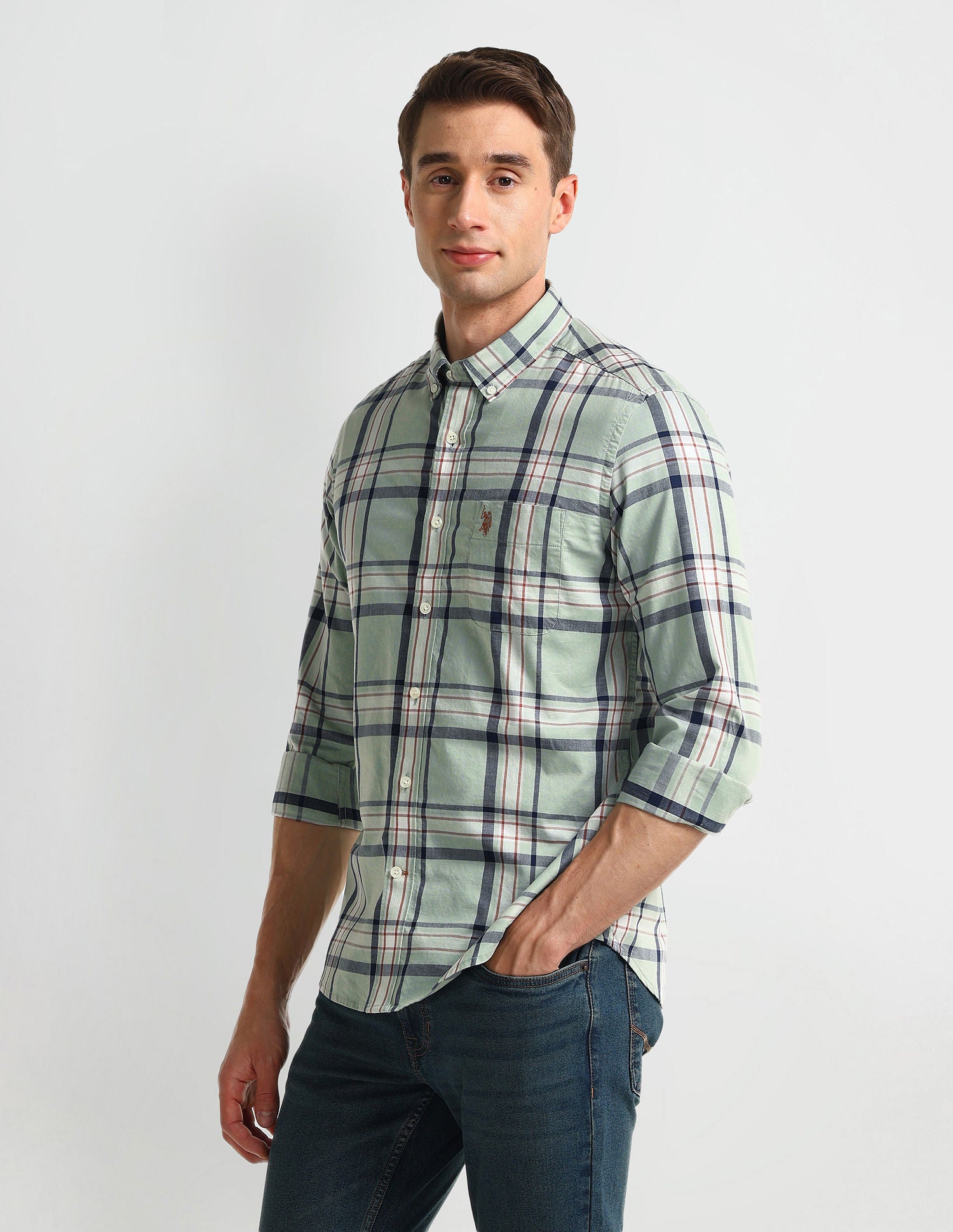 Slim Fit Madras Checked Shirt Navy - U.S. Polo Assn. India | Large