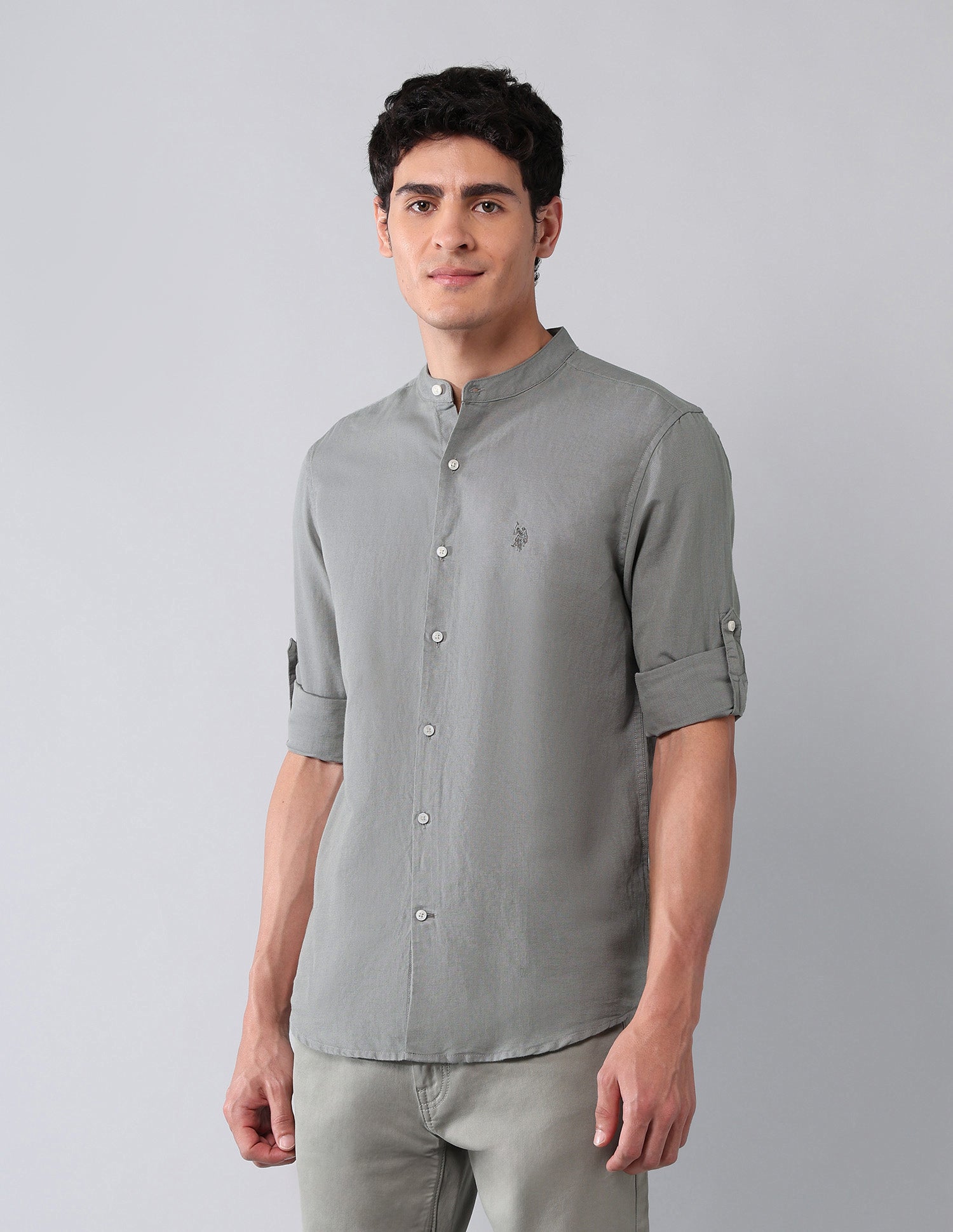 Solid Regular Fit Poplin Shirt Dark Grey - U.S. Polo Assn. India | Large