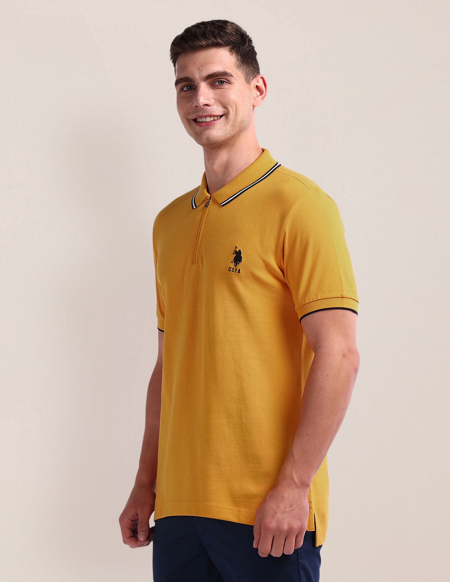 Solid Slim Fit Polo Shirt Mustard - U.S. Polo Assn. India | Large
