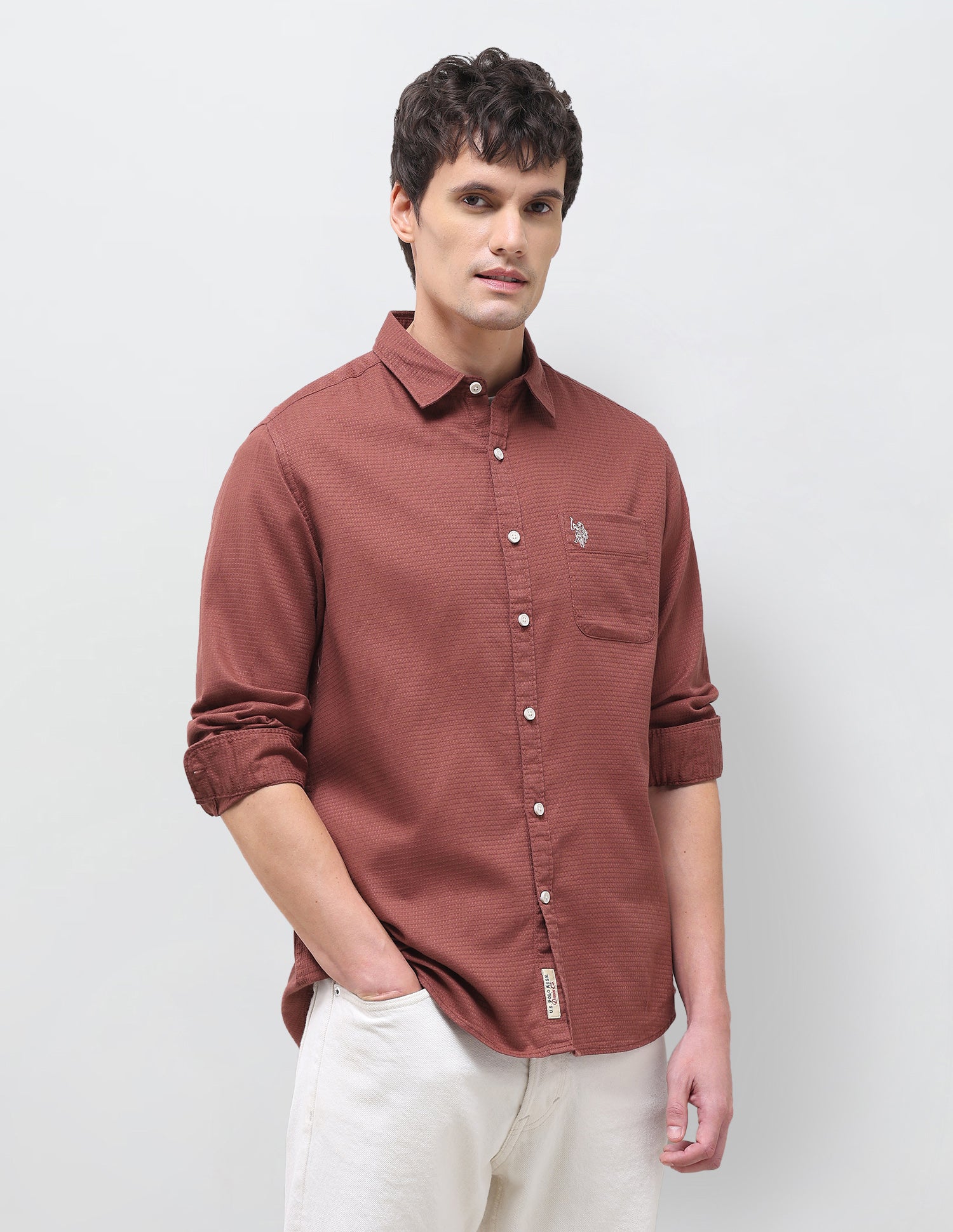 Textured Regular Fit Shirt Rust - U.S. Polo Assn. India | Large