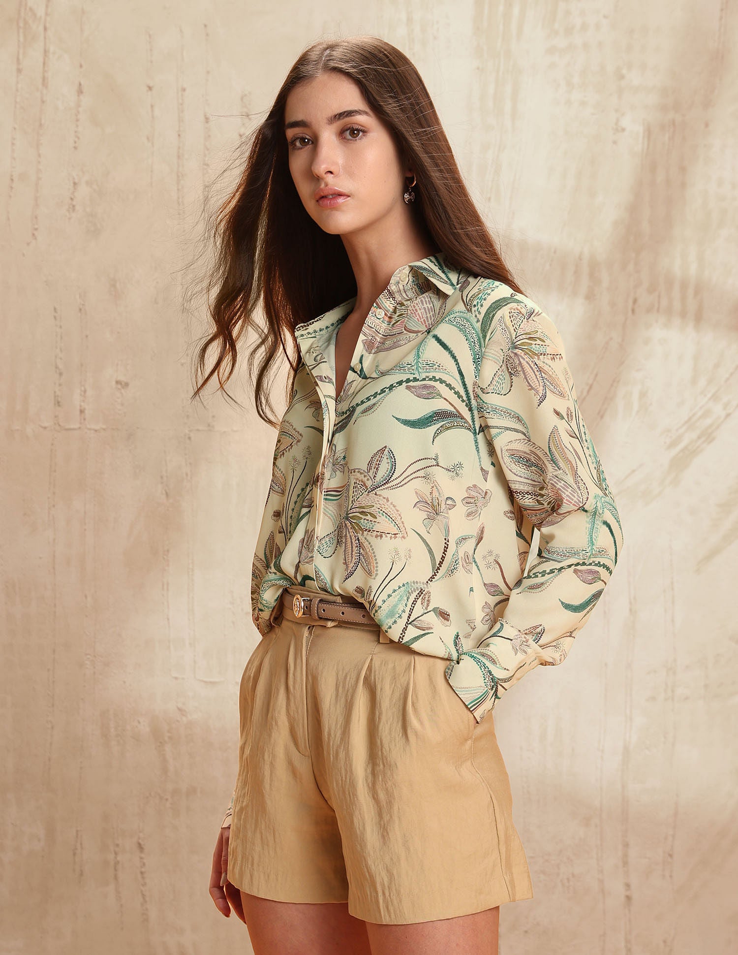 Regular Fit Floral Printed Shirt Cream - U.S. POLO ASSN. | Large