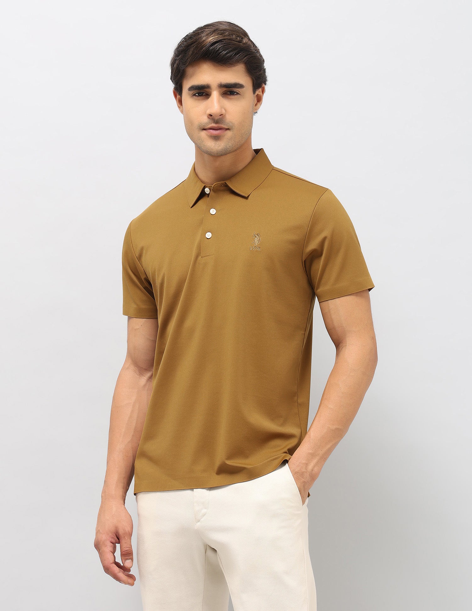 Slim Fit Solid Polo Shirt Brown - U.S. POLO ASSN. | Large