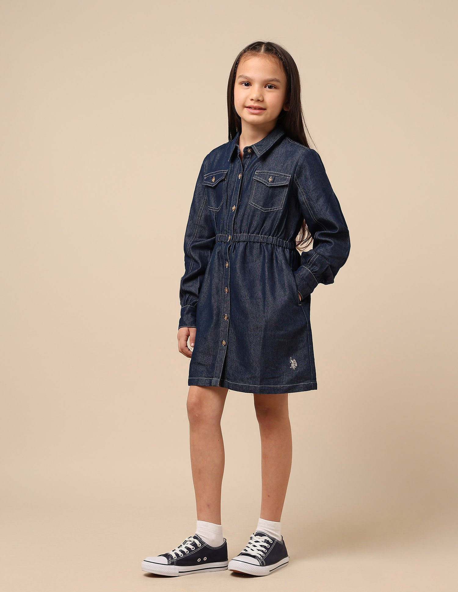 Girls Solid Shirt Dress Blue - U.S. POLO ASSN. | Large
