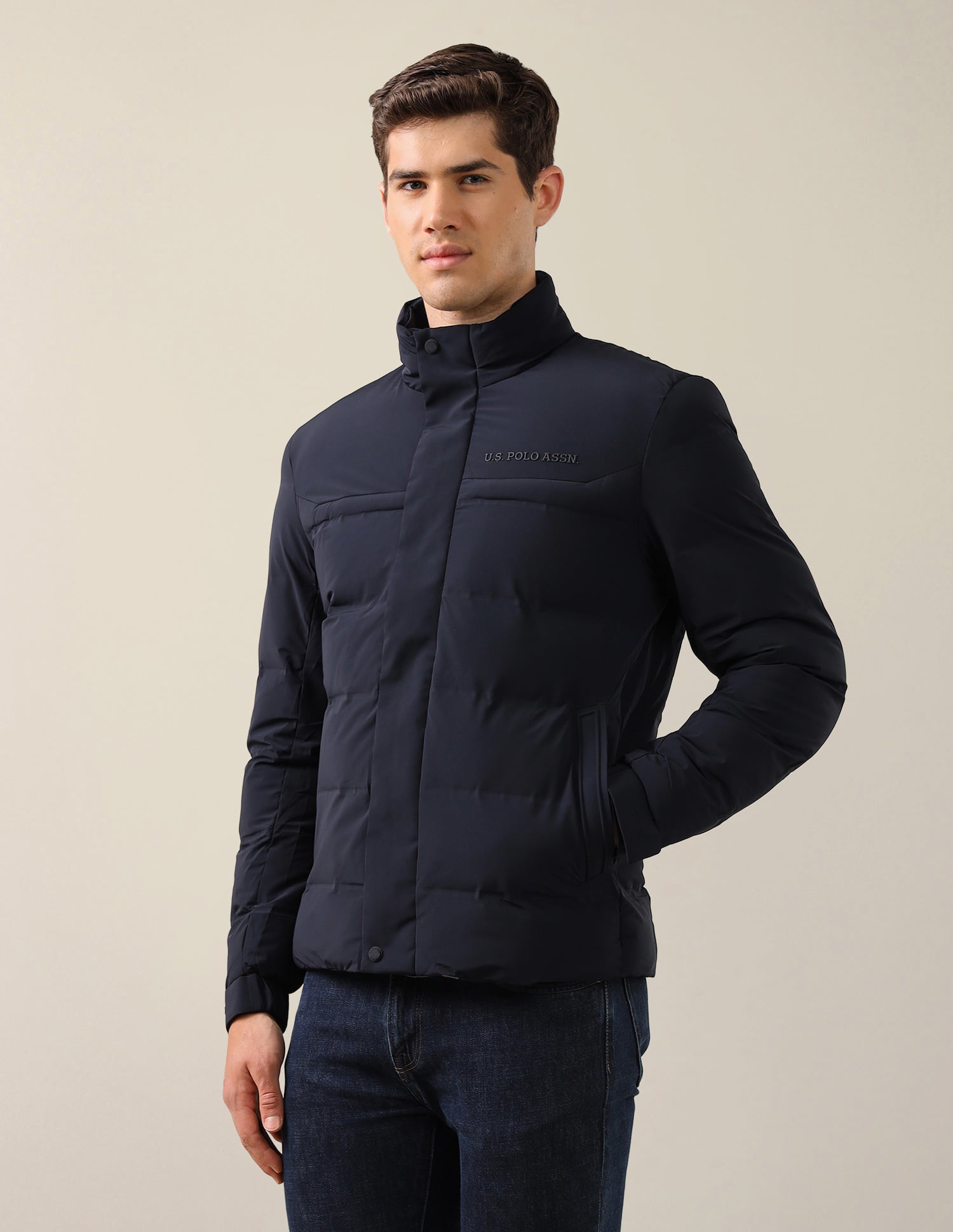 High Neck Regular Fit Smart Heat Jacket Navy - U.S. Polo Assn. India | Large