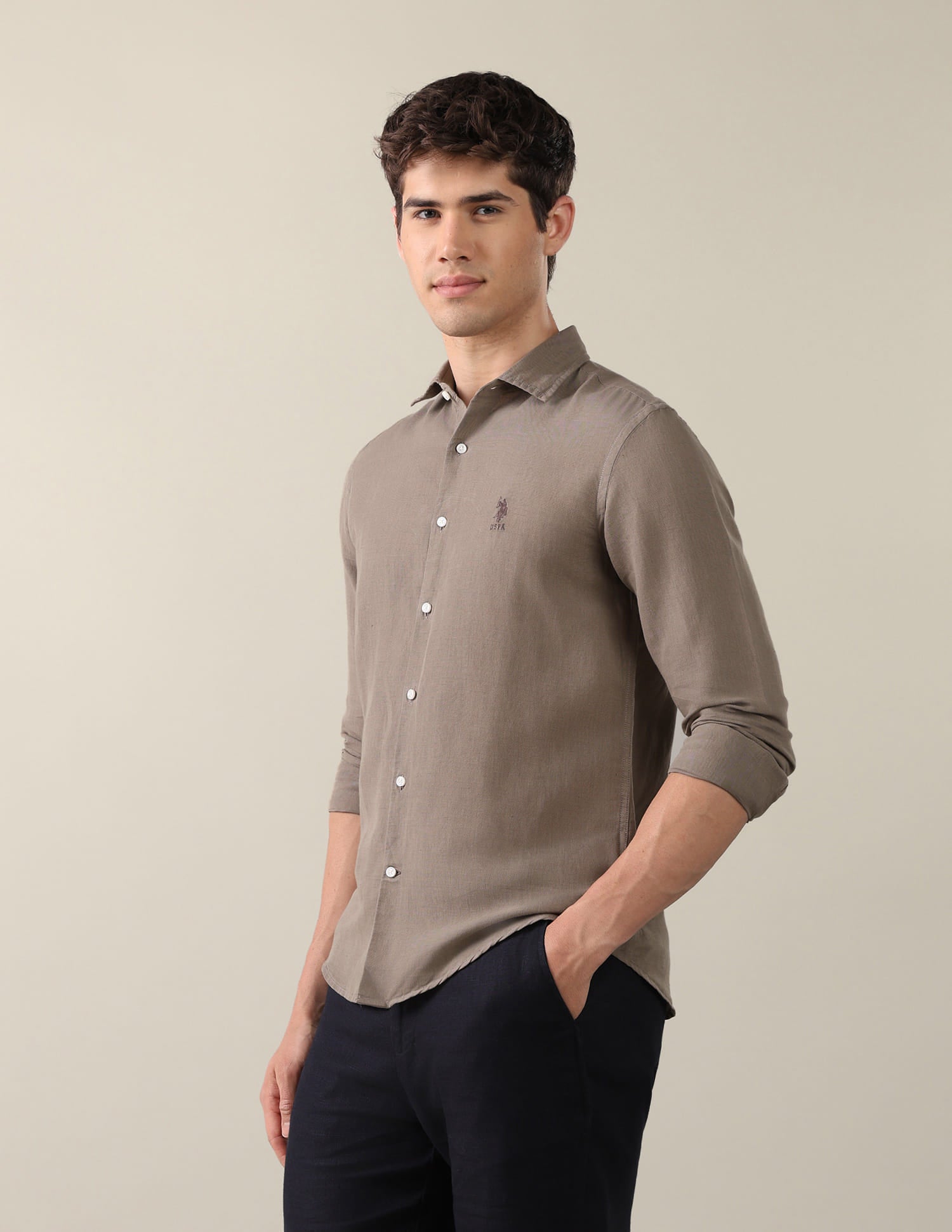 Solid Regular Fit Shirt Brown - U.S. Polo Assn. India | Large