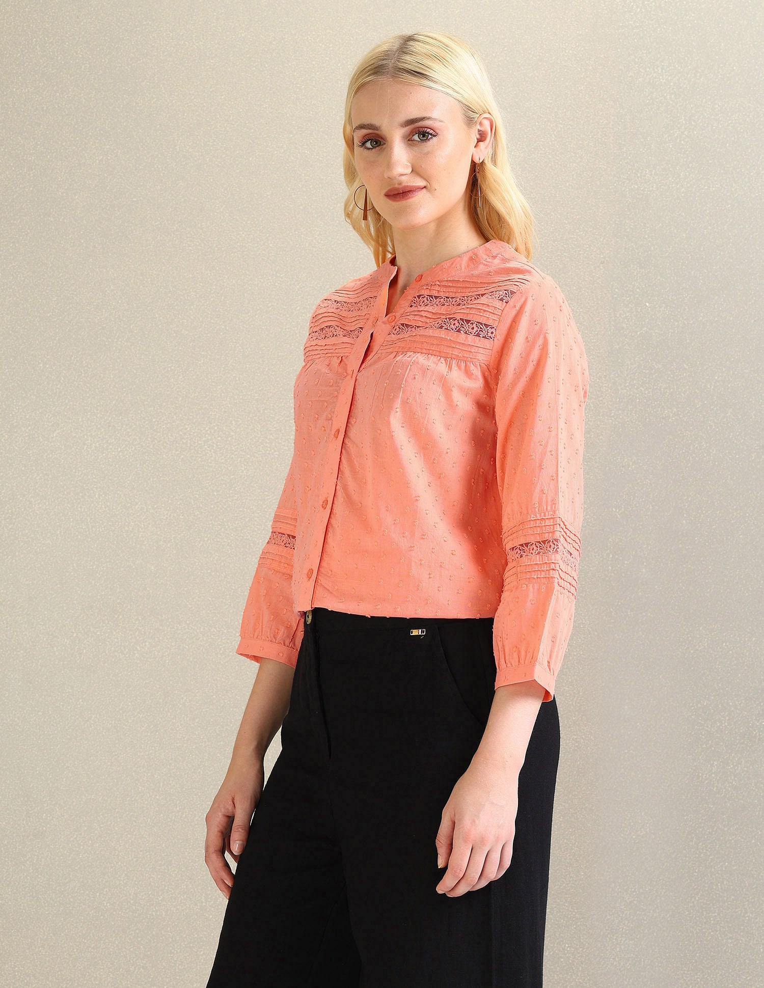 Cotton Dobby Textured Top Peach - U.S. Polo Assn. India | Large