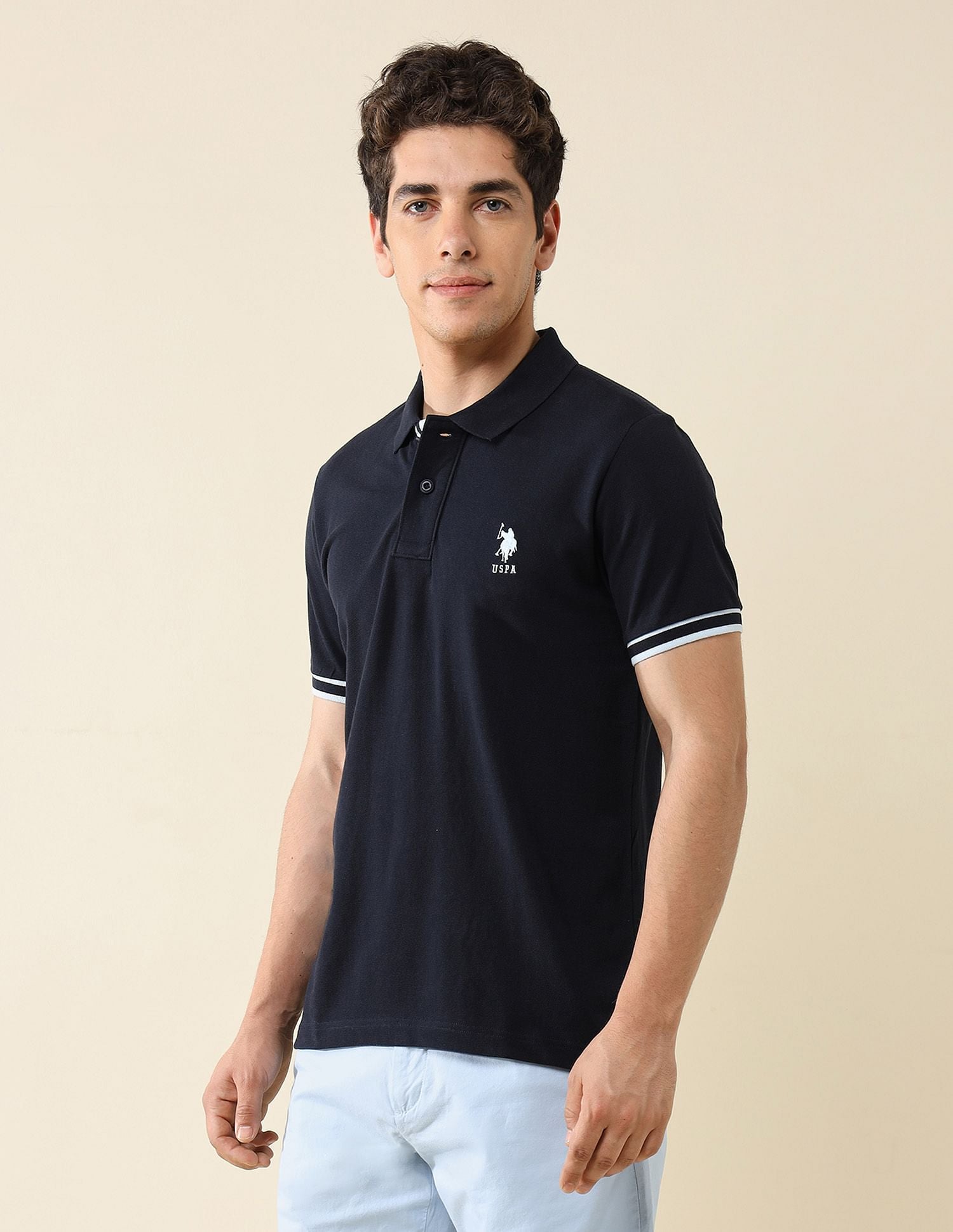 Striped Placket Slim Fit Polo Shirt Navy - U.S. Polo Assn. India | Large
