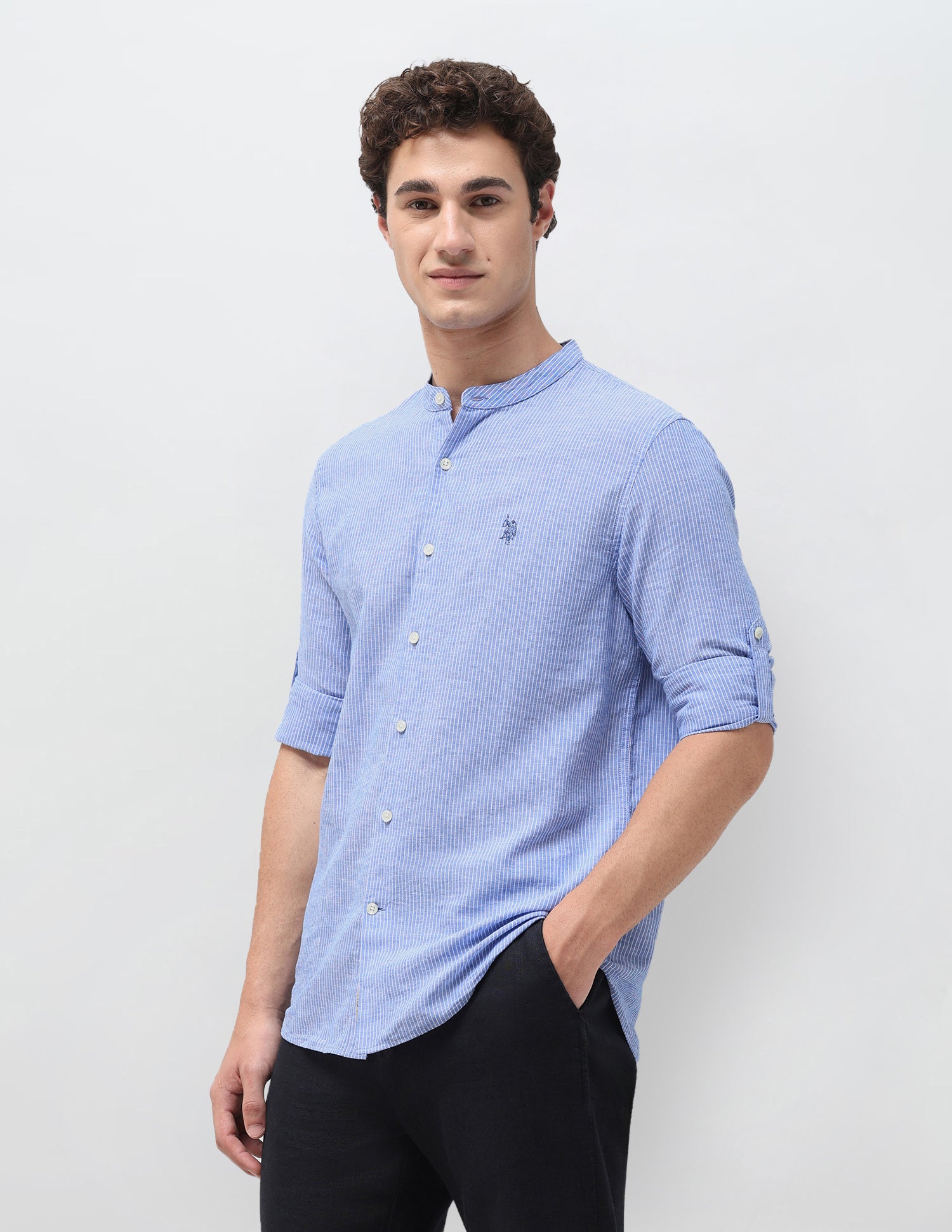 Vertical Striped Regular Fit Shirt Light Blue - U.S. Polo Assn. India | Large