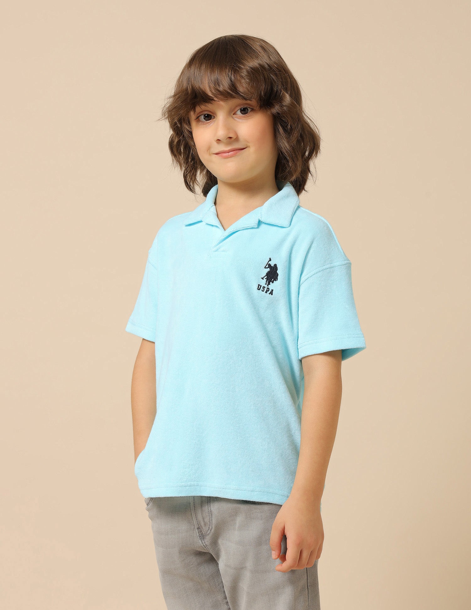 Boys Pure Cotton Solid Polo Shirt Light Blue - U.S. POLO ASSN. | Large